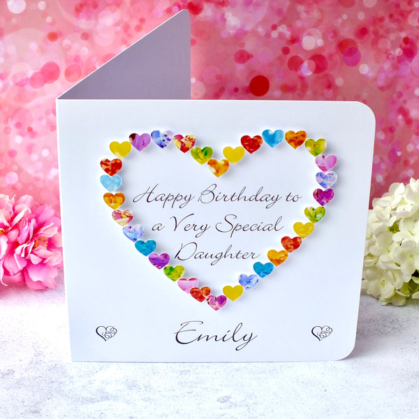Daughter Birthday Card - Multi Coloured Hearts