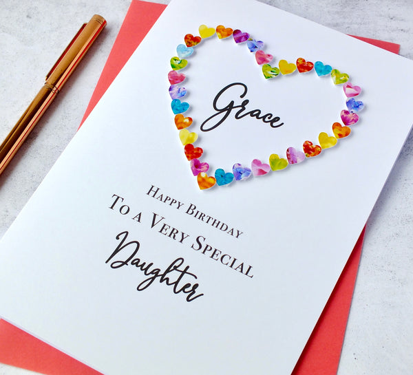 Daughter Birthday Card - Multi Coloured Hearts