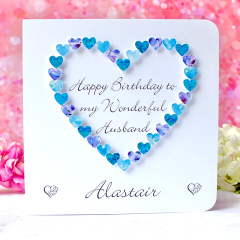Personalised Husband Birthday Card - Hearts