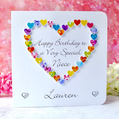 Birthday Card for Niece - Multi Coloured Hearts