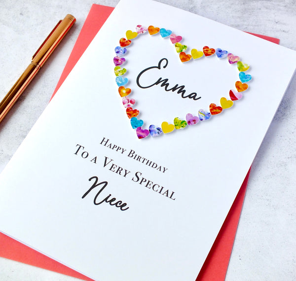 Birthday Card for Niece - Multi Coloured Hearts