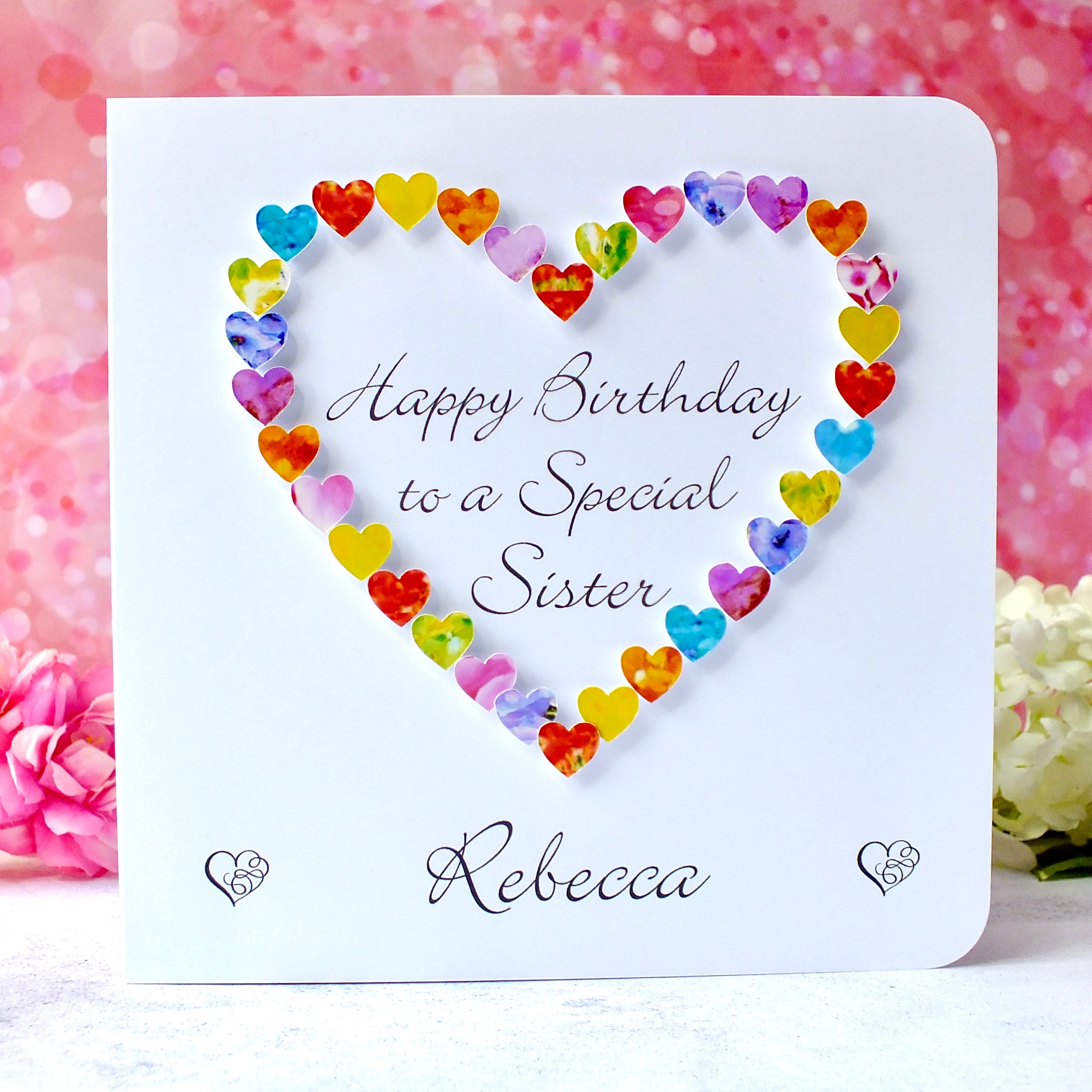 Sister Birthday Card - Multi Coloured Hearts