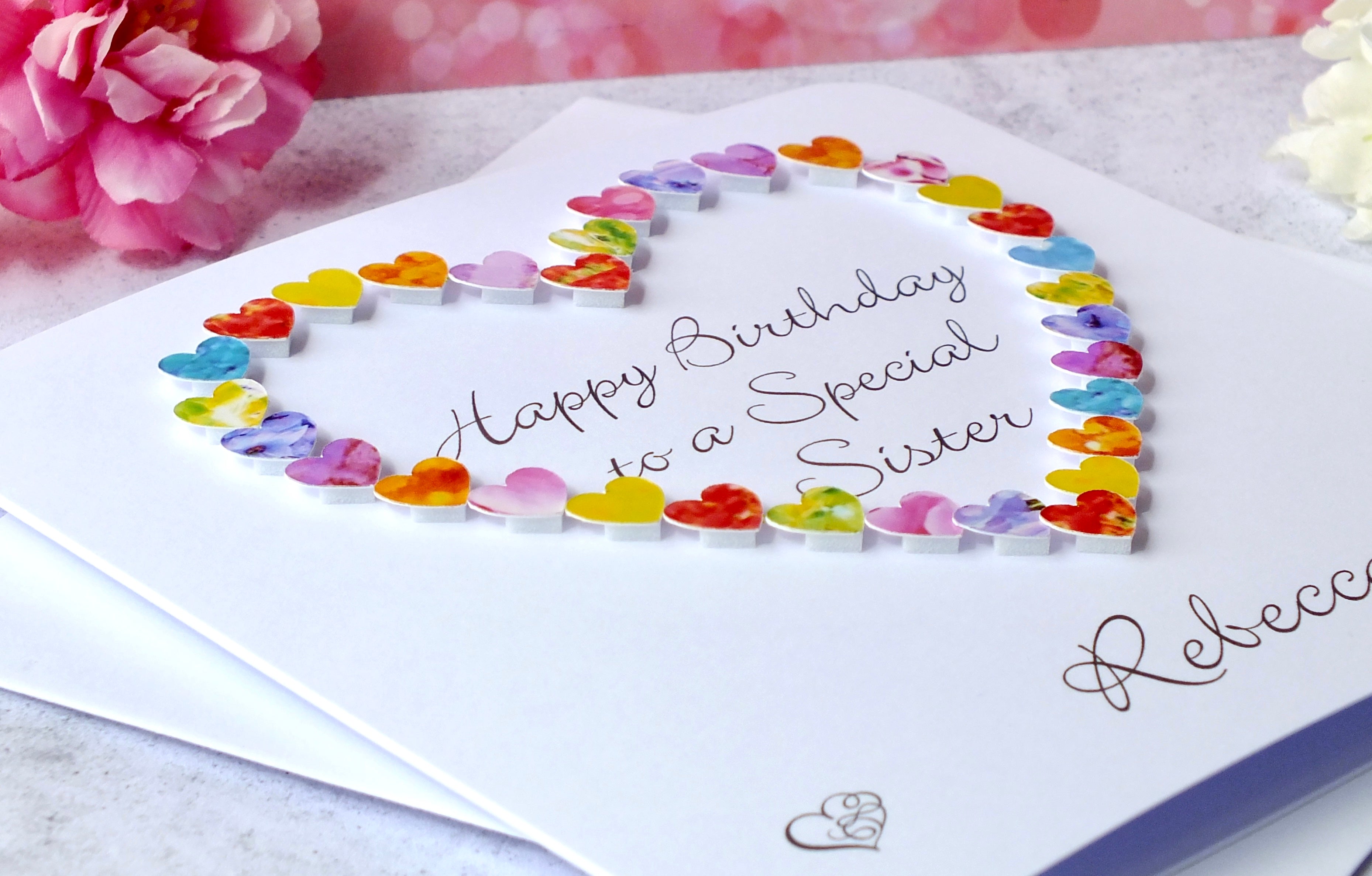 Sister Birthday Card - Multi Coloured Hearts