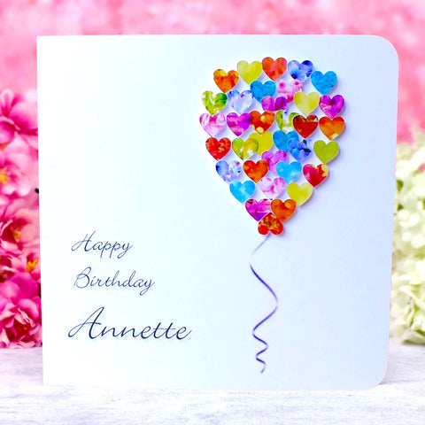 Personalised Single Balloon Birthday Card – Hearts