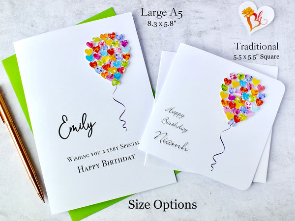 Personalised Single Balloon Birthday Card – Hearts