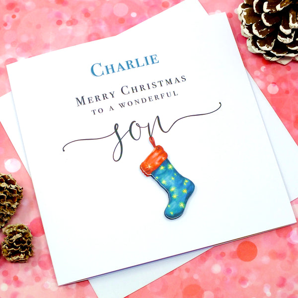 Personalised Christmas Card for Son - Xmas Stocking