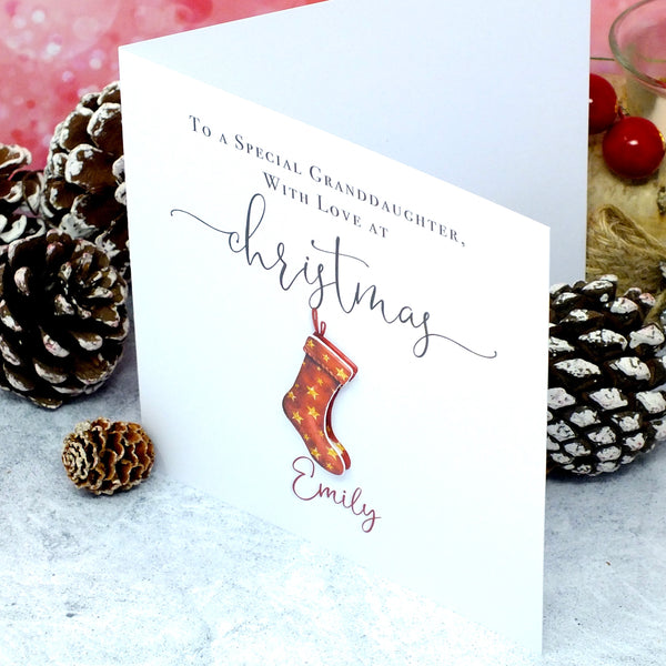 Personalised Christmas Card for Granddaughter / Great Granddaughter - Xmas Stocking