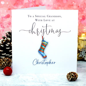 Personalised Christmas Card for Grandson / Great Grandson - Xmas Stocking