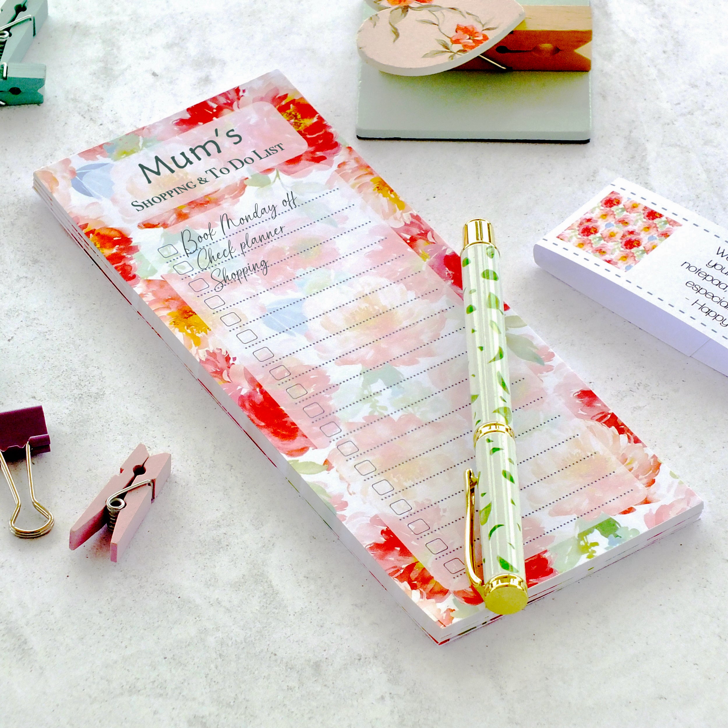 Mum's Shopping & To Do List Pad - Peonies