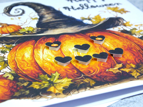 Personalised Happy Halloween Card - Leafy Pumpkin