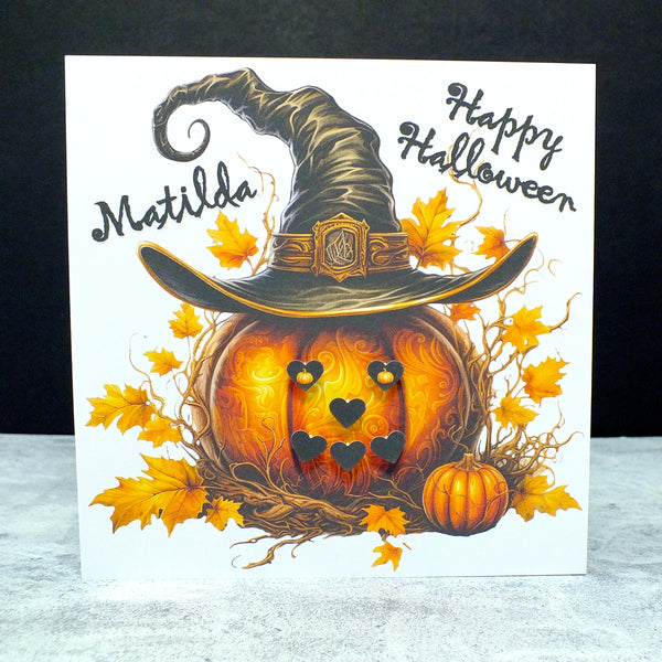Personalised Happy Halloween Card - Pumpkin & Hat