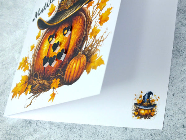 Personalised Happy Halloween Card - Pumpkin & Hat