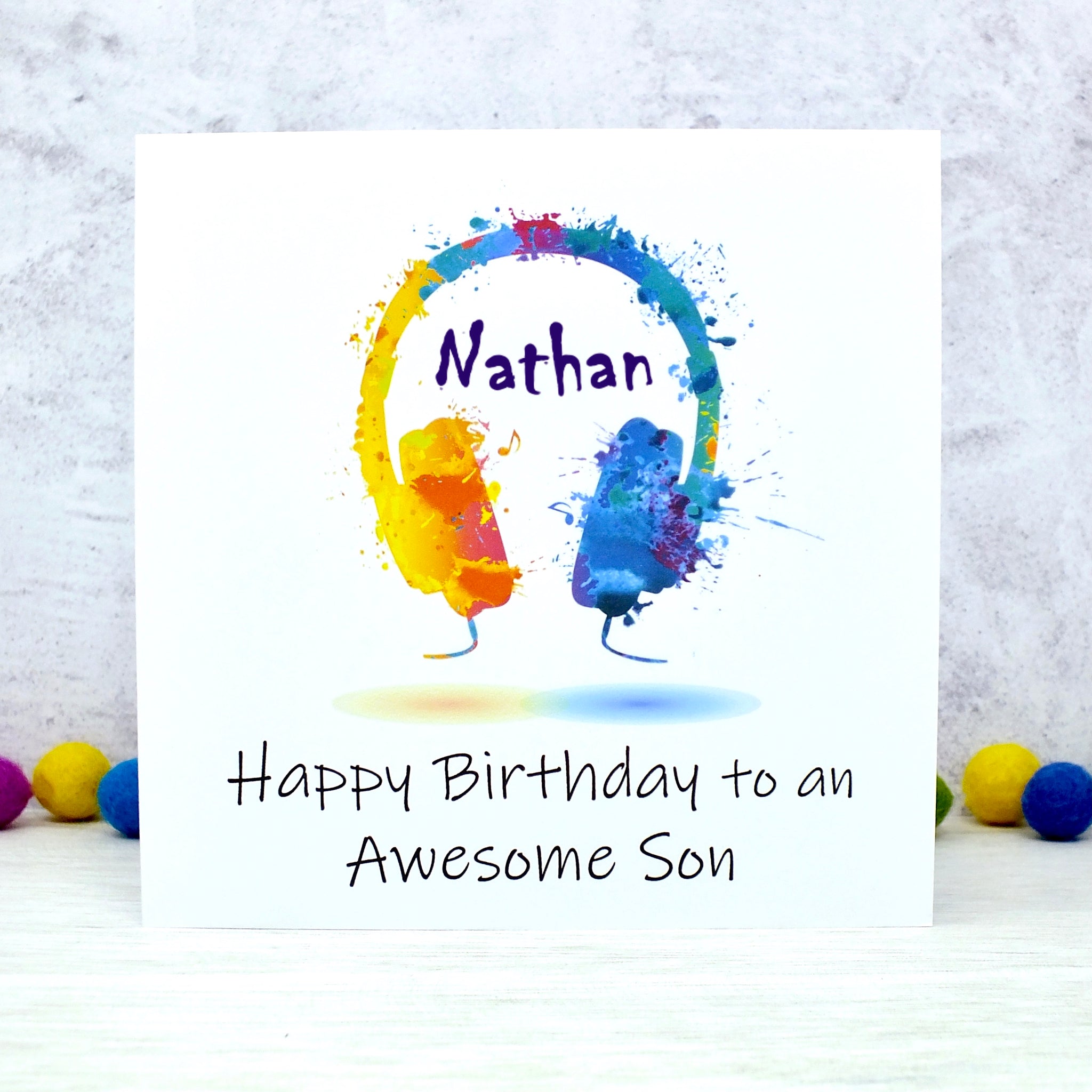 Personalised Son Birthday Card - Colourful Headphones