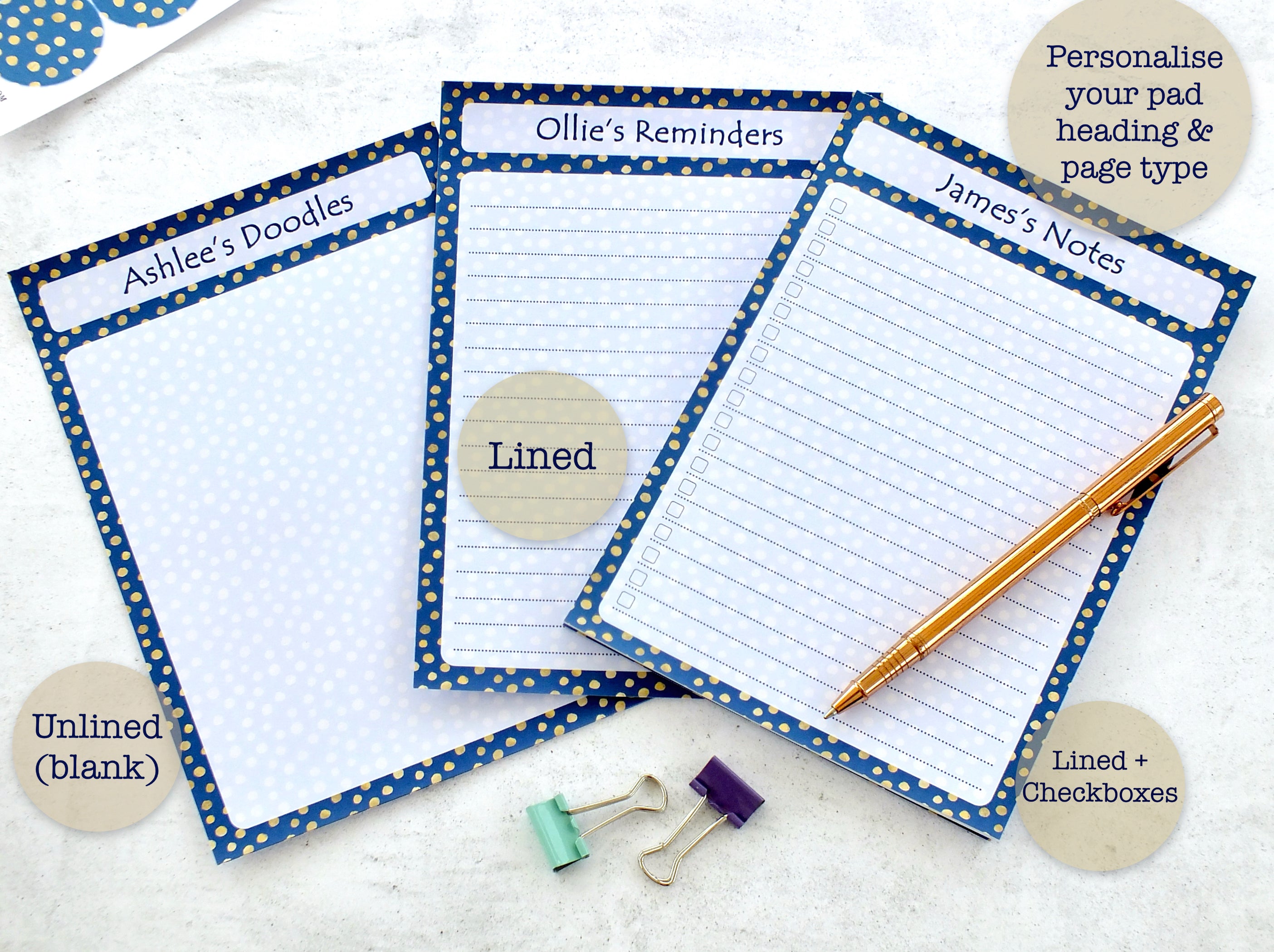 Personalised A5 Notepad - Any Heading - Blue Spot