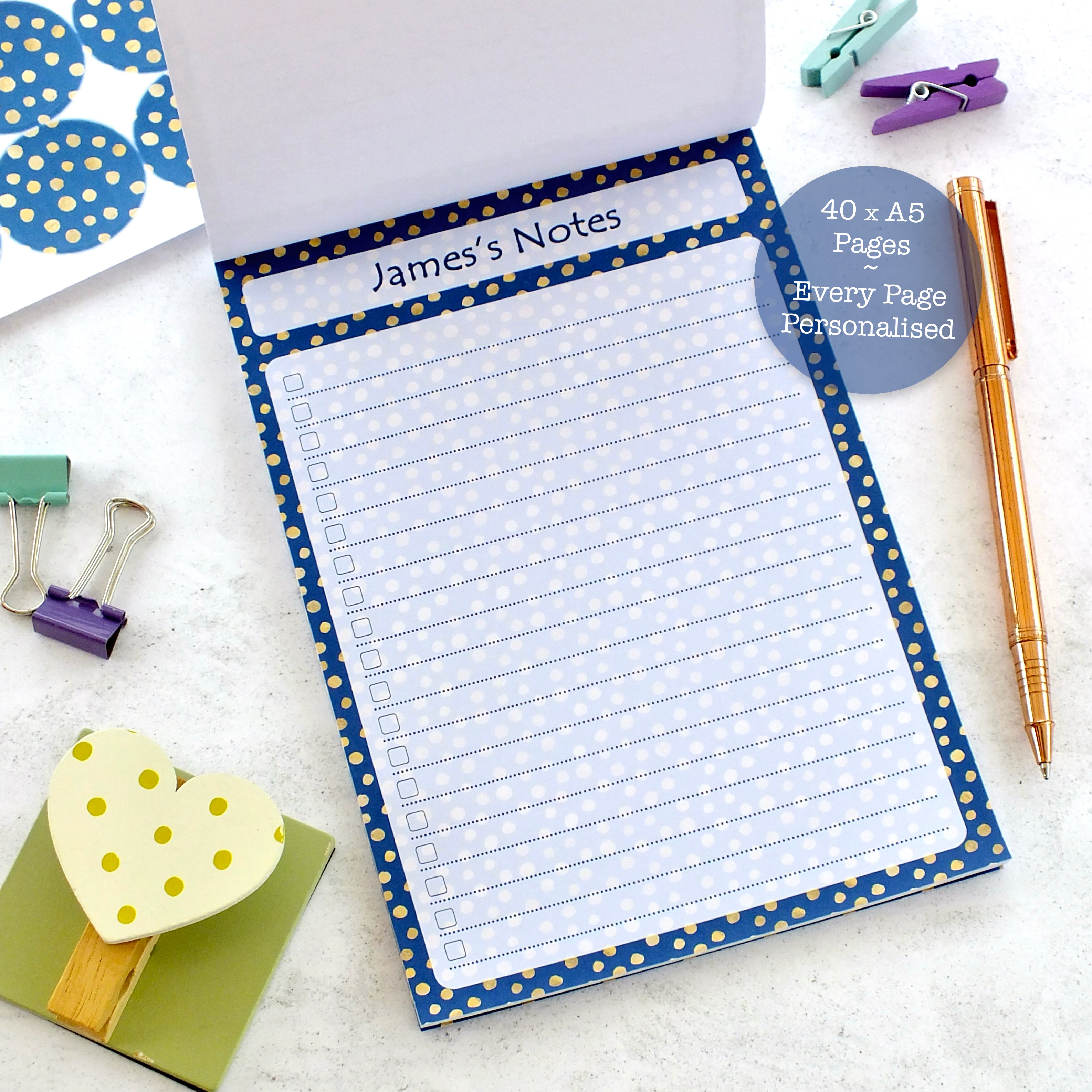 Personalised A5 Notepad - Any Heading - Blue Spot