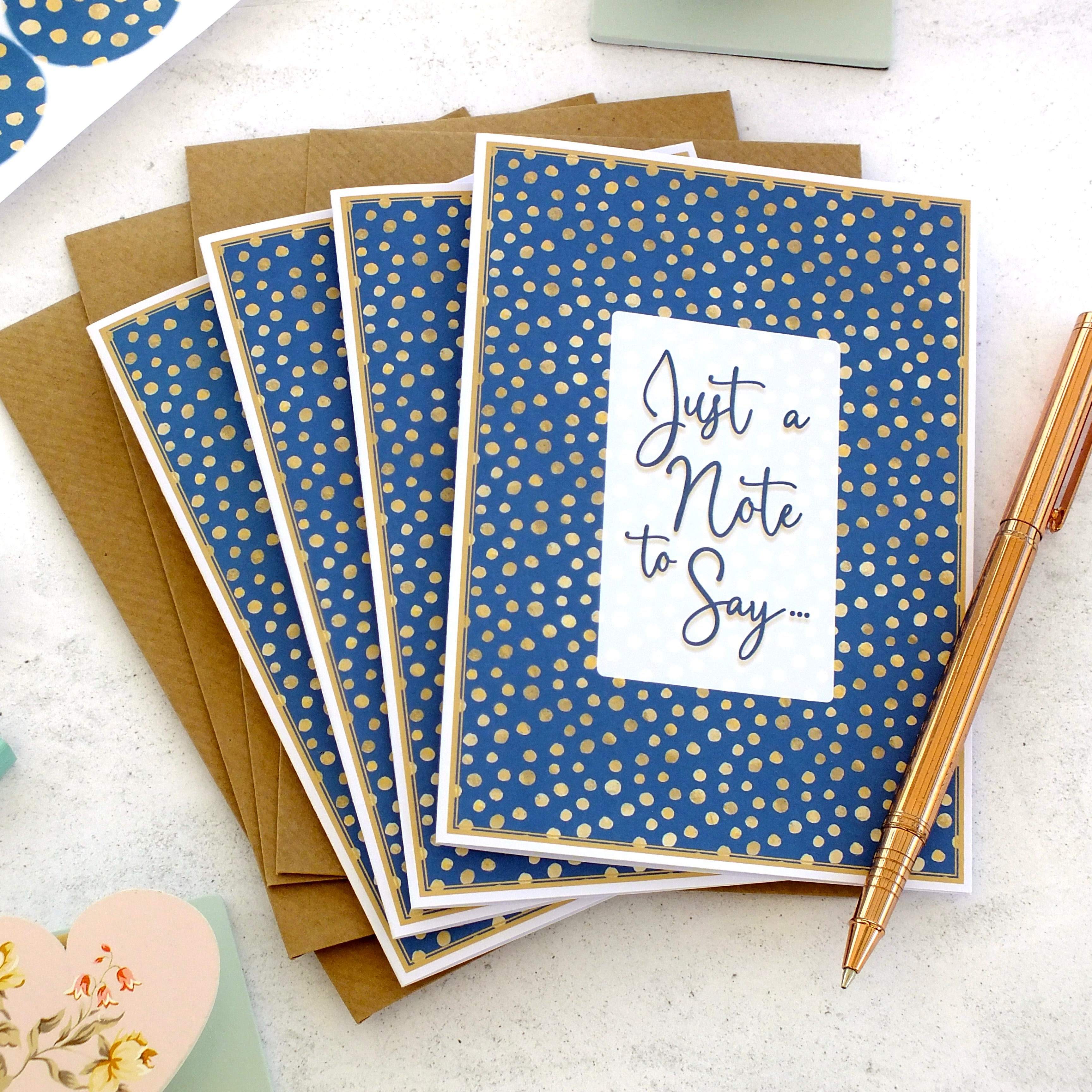 Pack of 4 Note Cards 'Just a Note to Say...' - Blue Spot