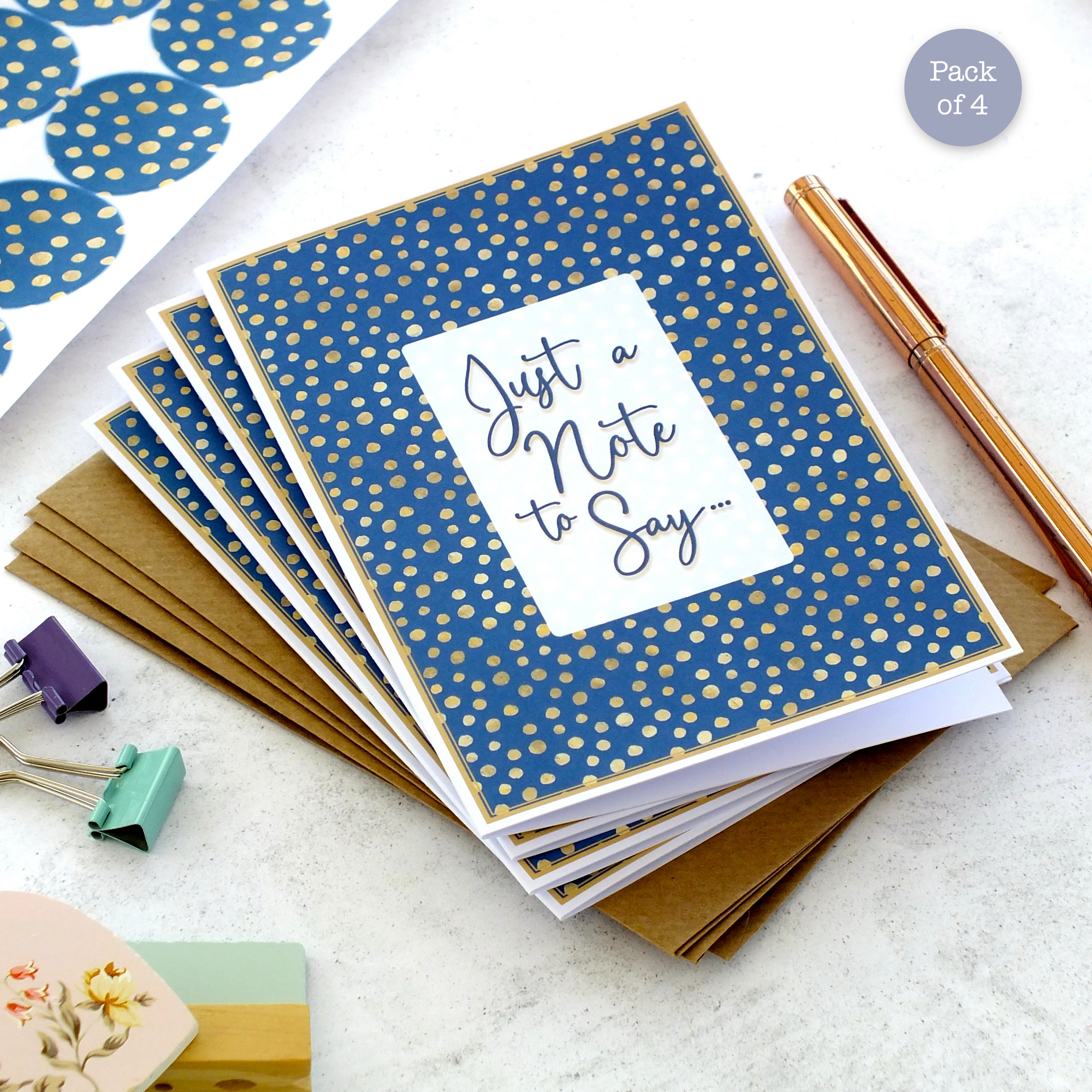Pack of 4 Note Cards 'Just a Note to Say...' - Blue Spot