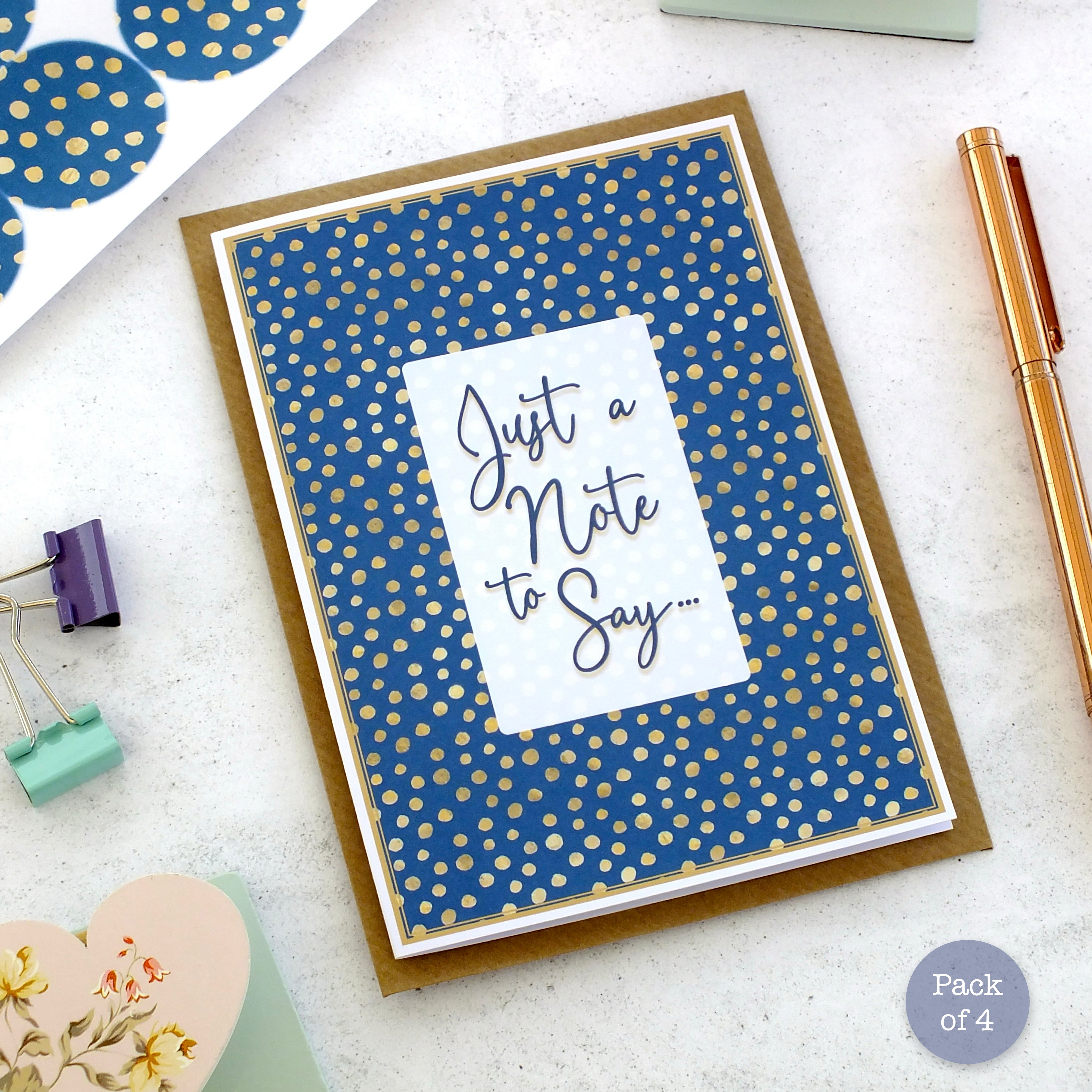 Pack of 4 Note Cards 'Just a Note to Say...' - Blue Spot