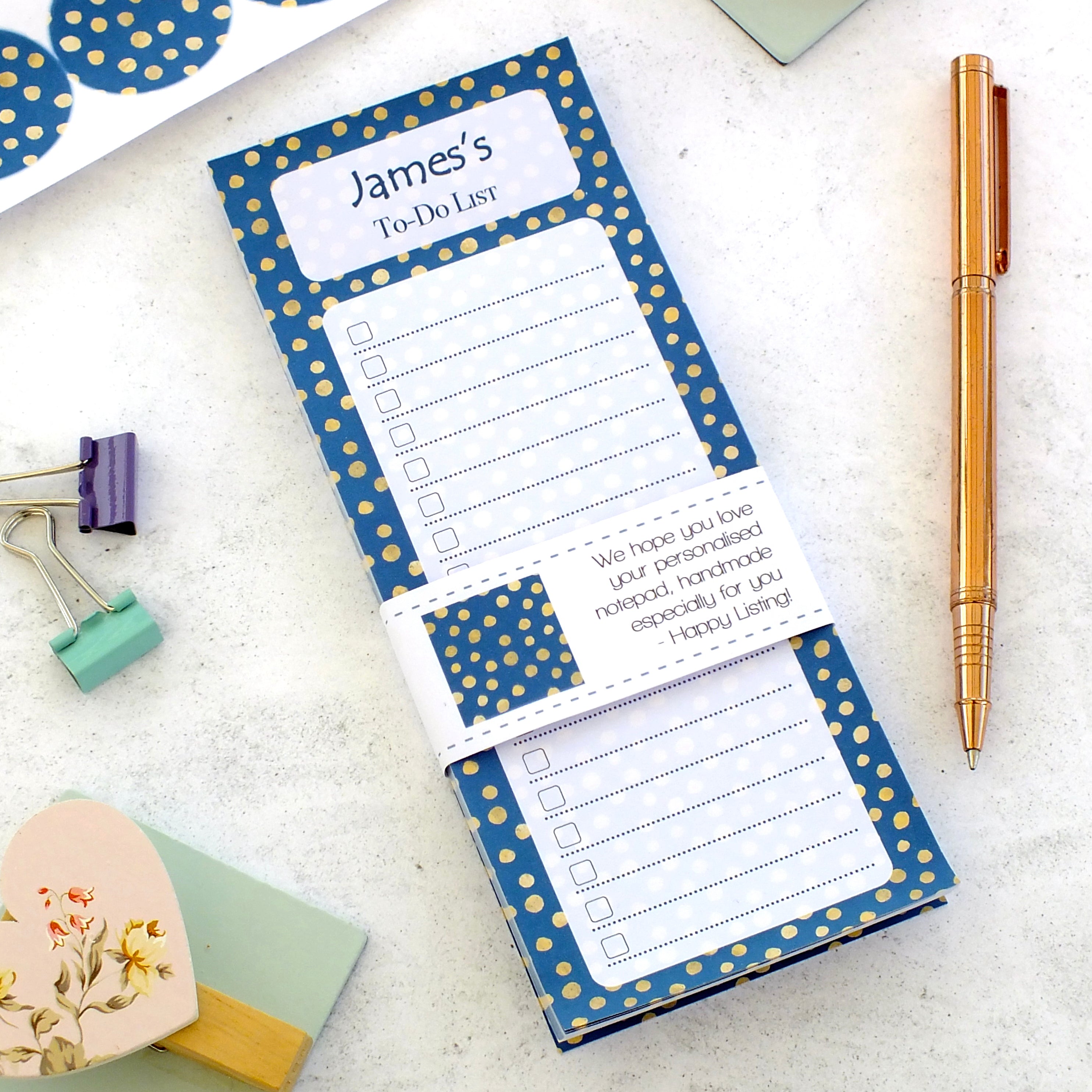 Personalised List Pad - To Do / Shopping / Any List Heading - Blue Spot