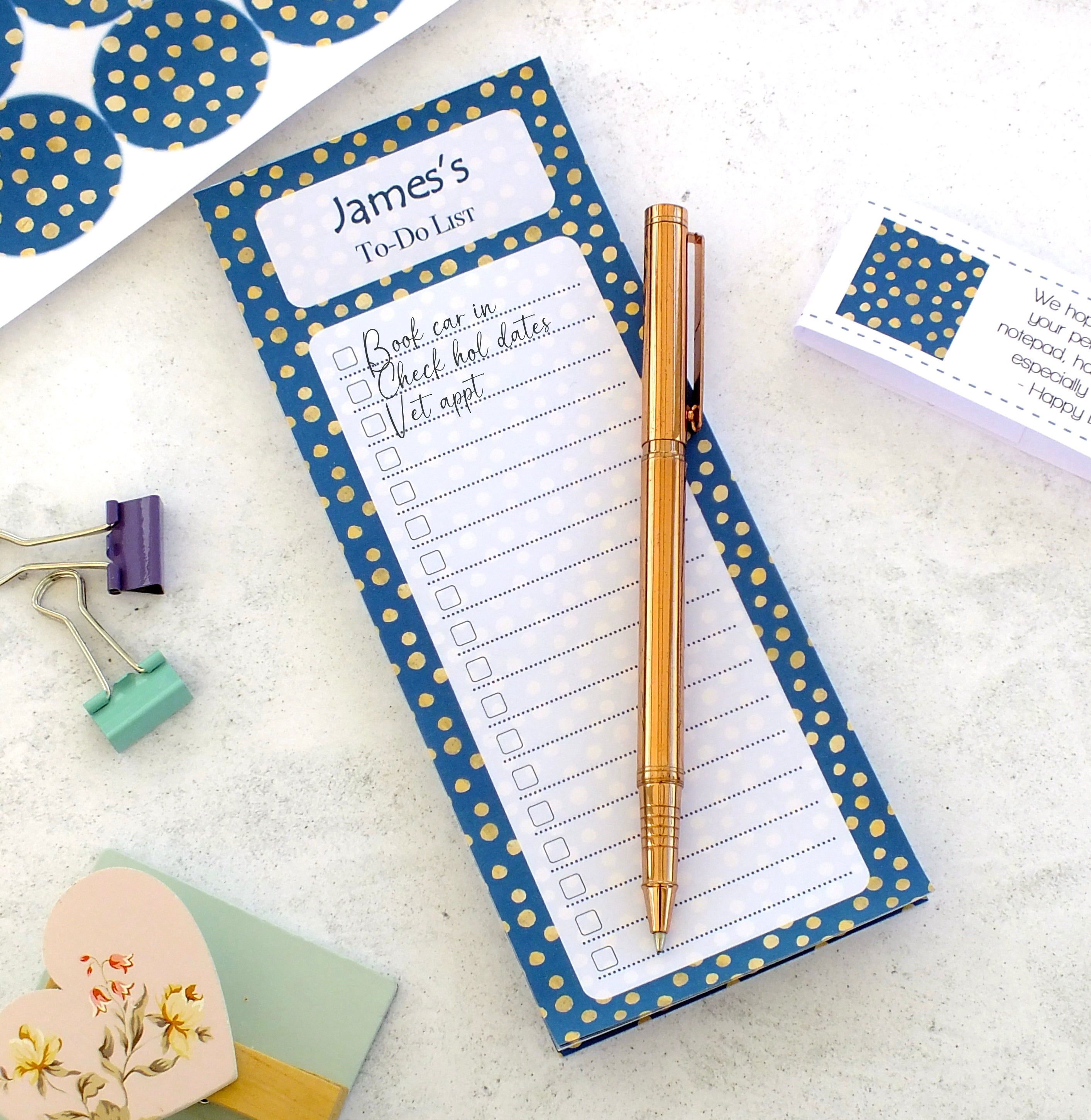 Personalised List Pad - To Do / Shopping / Any List Heading - Blue Spot