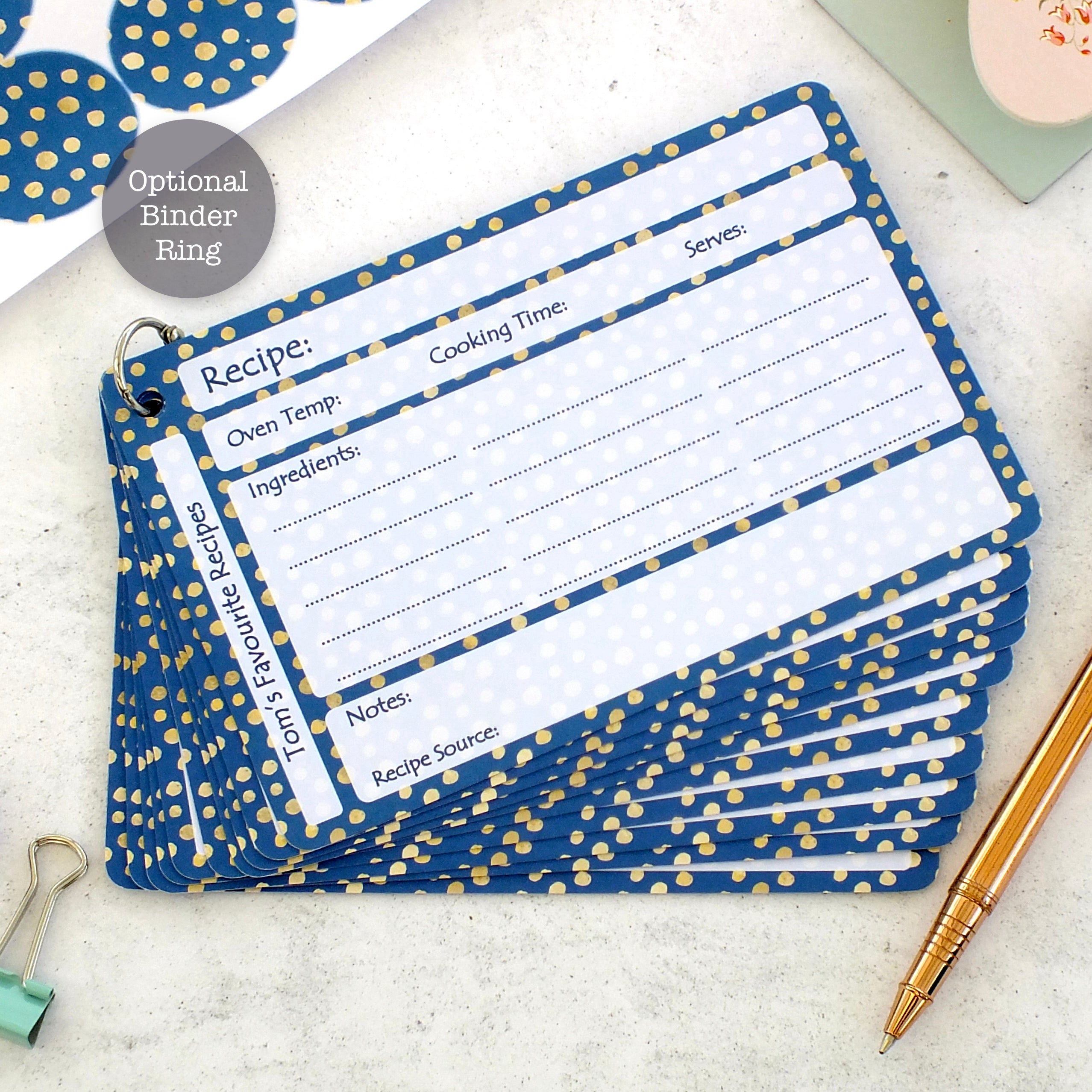 Personalised Recipe Cards - Blue Spot - Set of 10, 20, 30