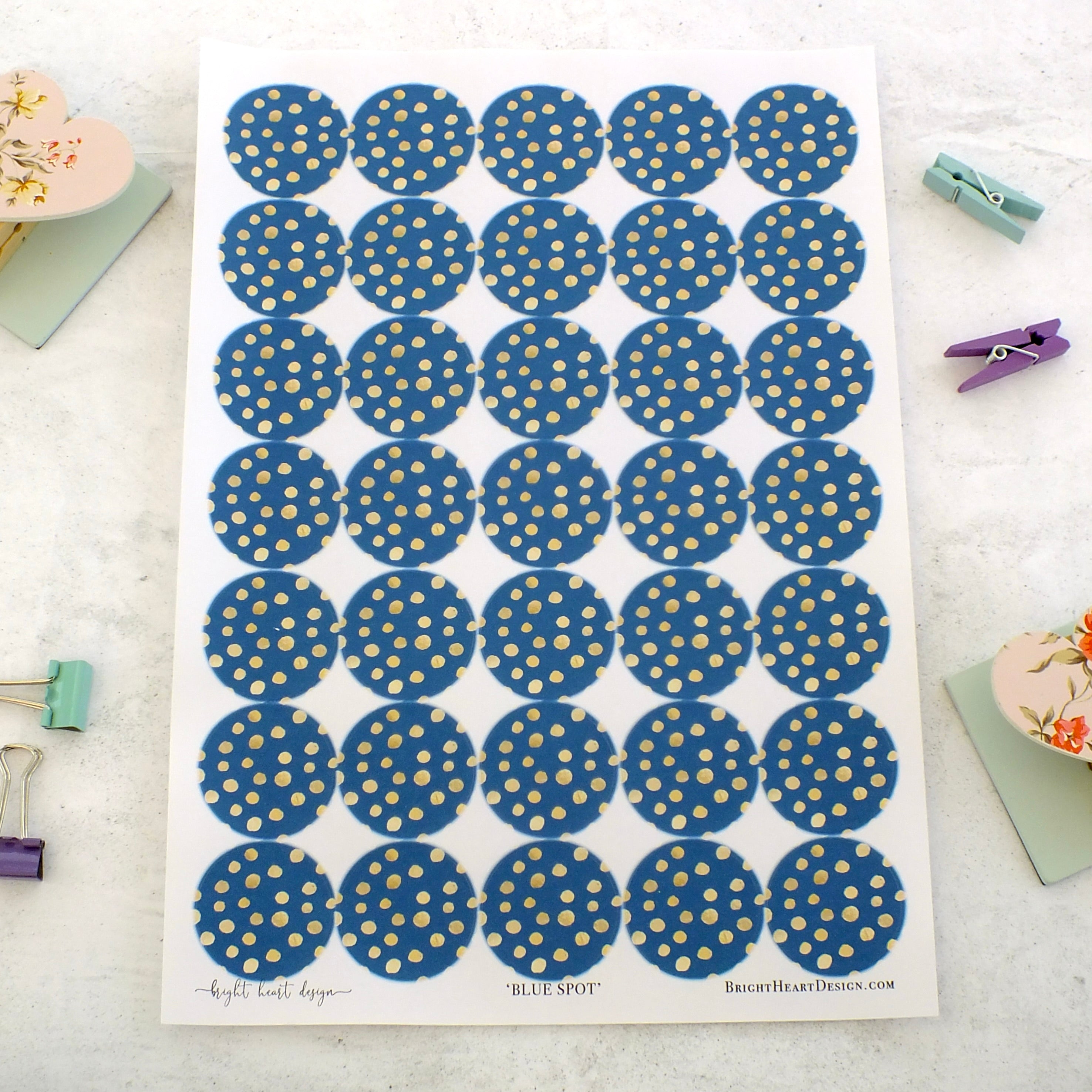 Decorative Stickers - Blue Spot Design - Round