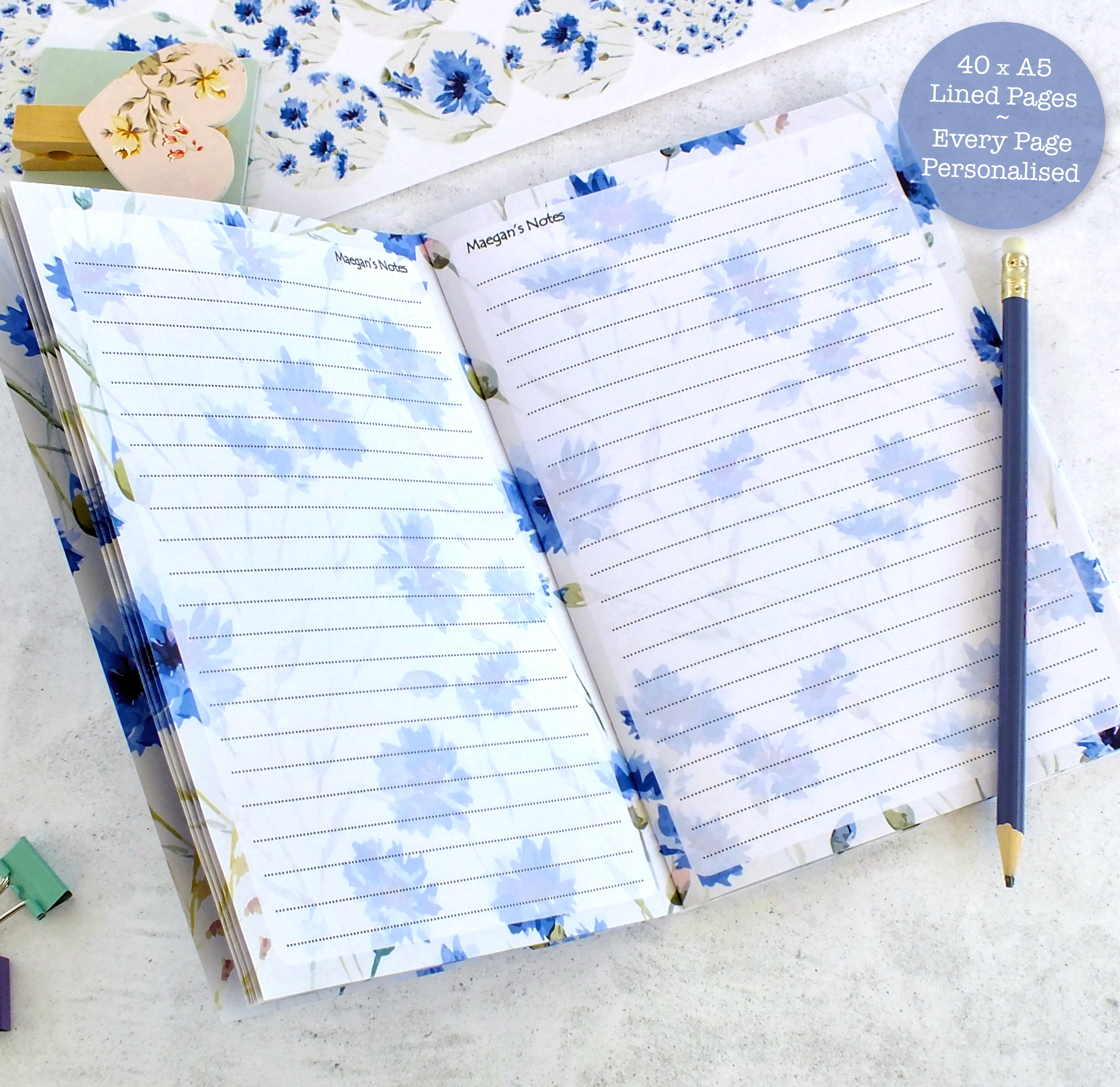 Personalised A5 Notebook - Any Heading - Cornflowers