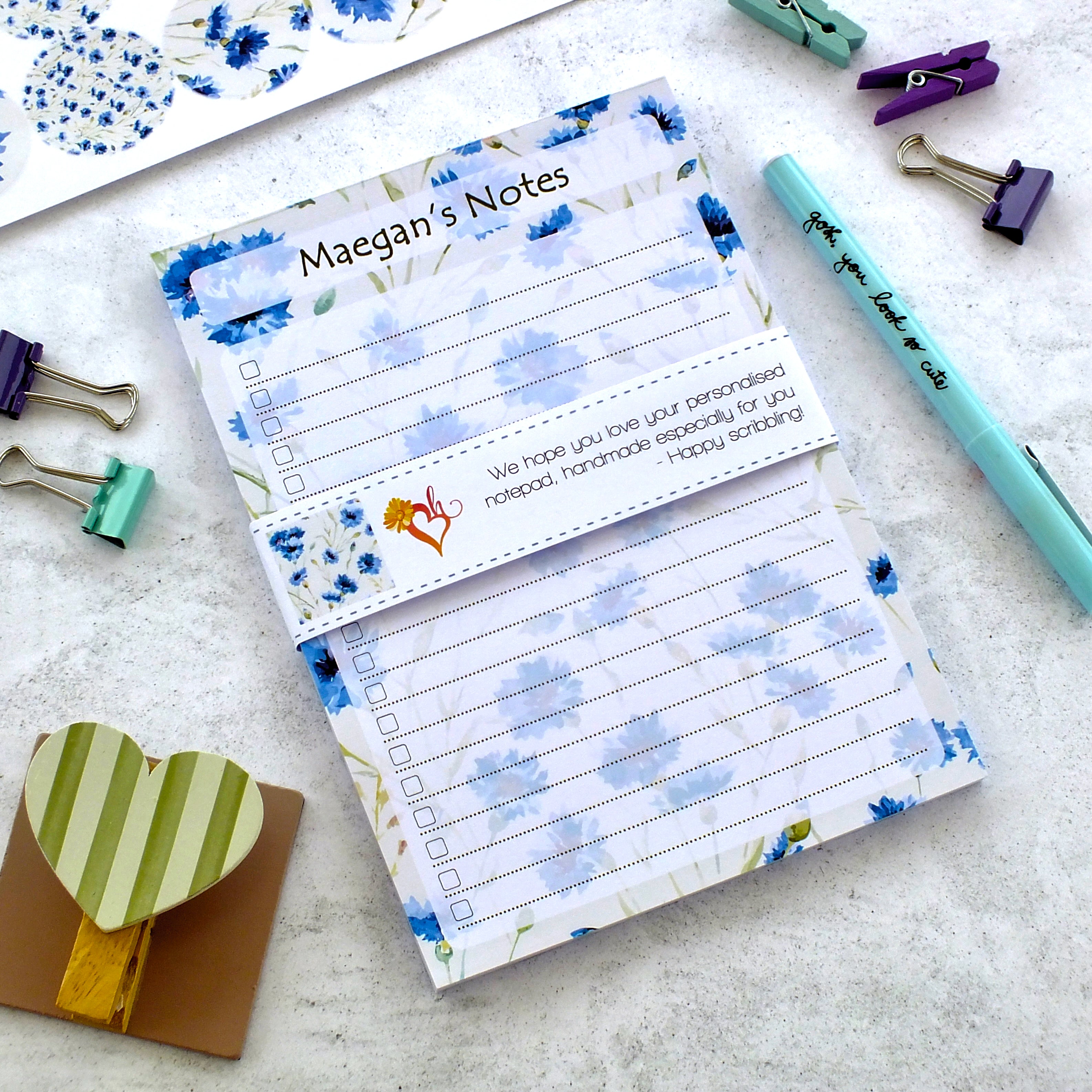 Personalised A5 Notepad - Any Heading - Cornflowers