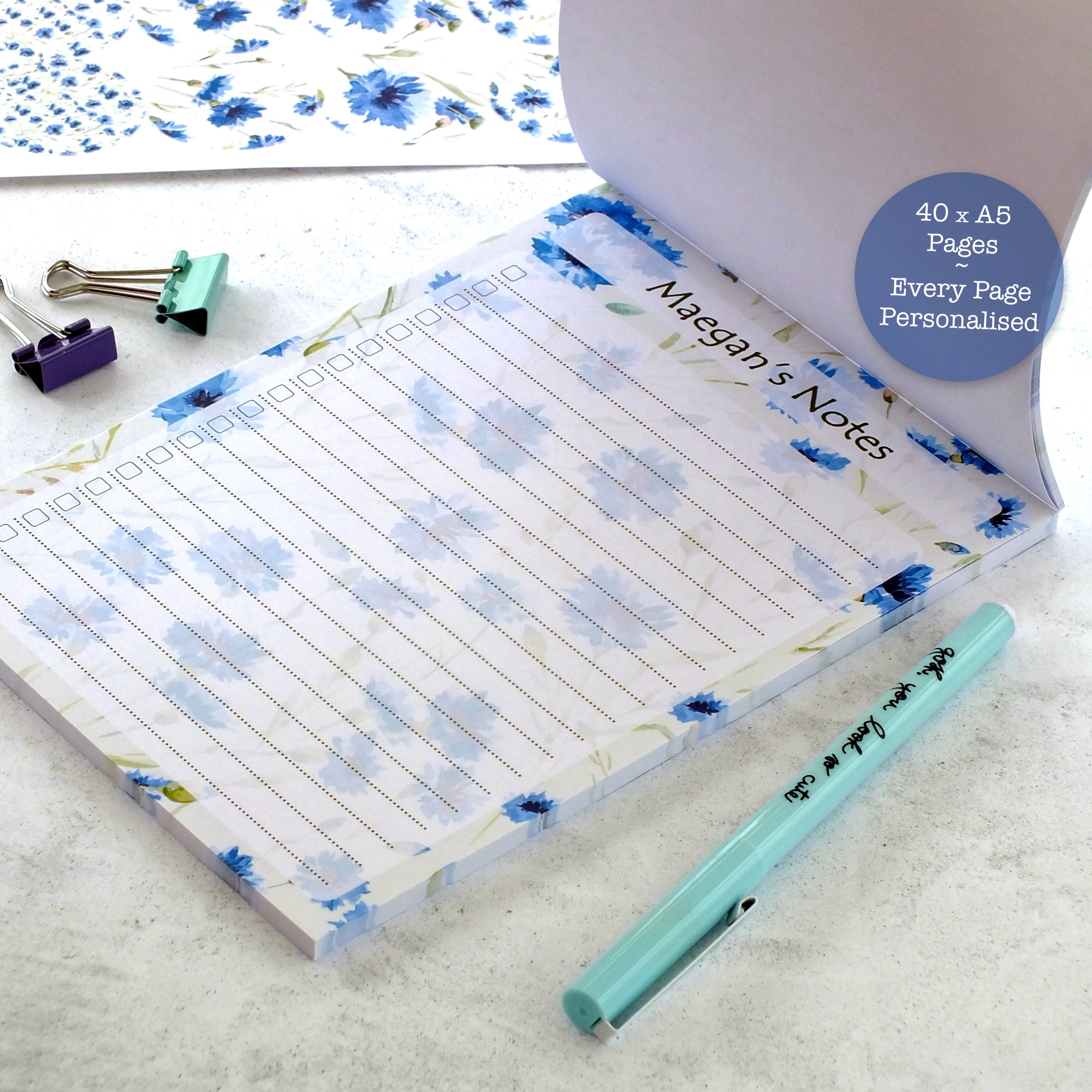 Personalised A5 Notepad - Any Heading - Cornflowers