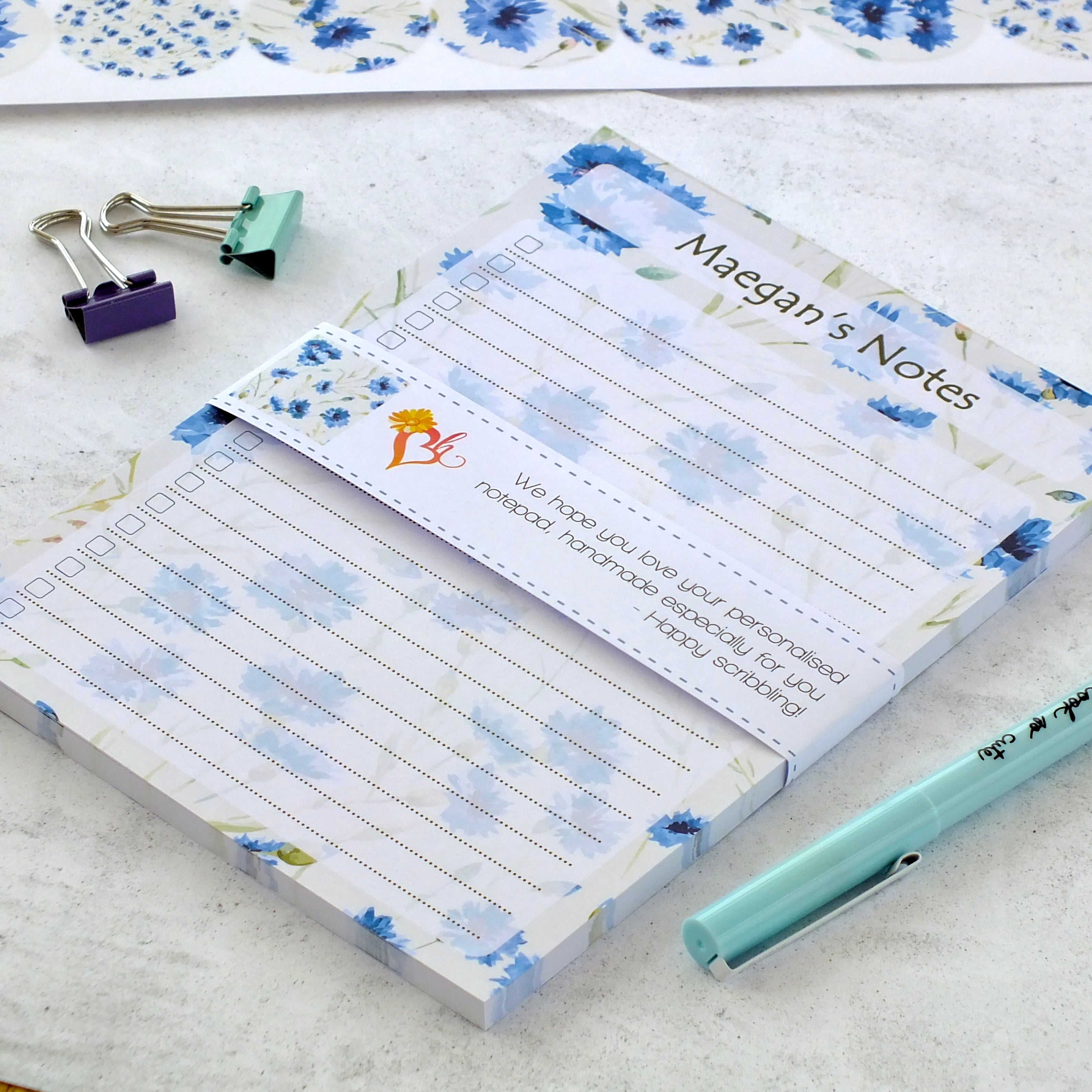 Personalised A5 Notepad - Any Heading - Cornflowers
