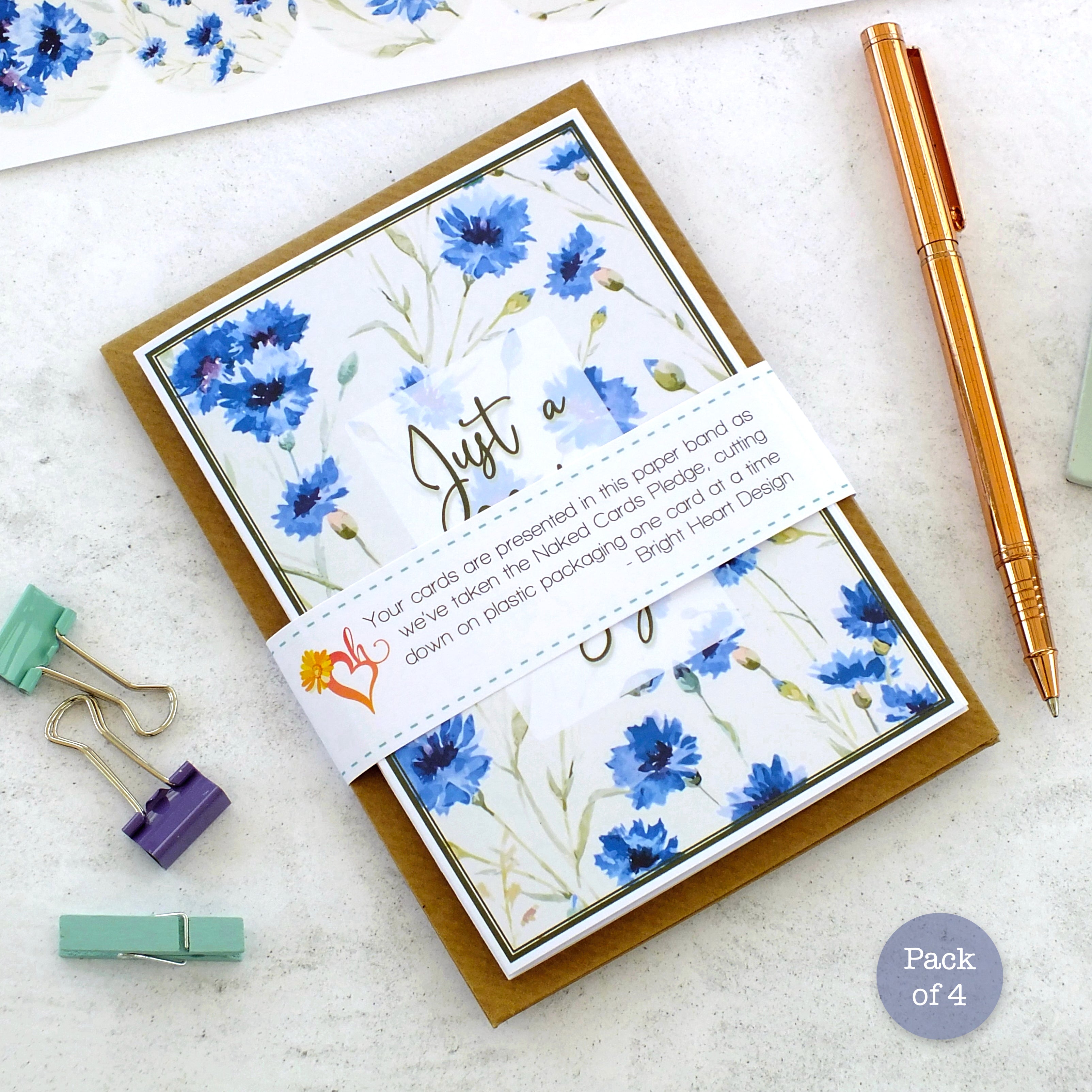 Pack of 4 Note Cards 'Just a Note to Say...' - Cornflowers