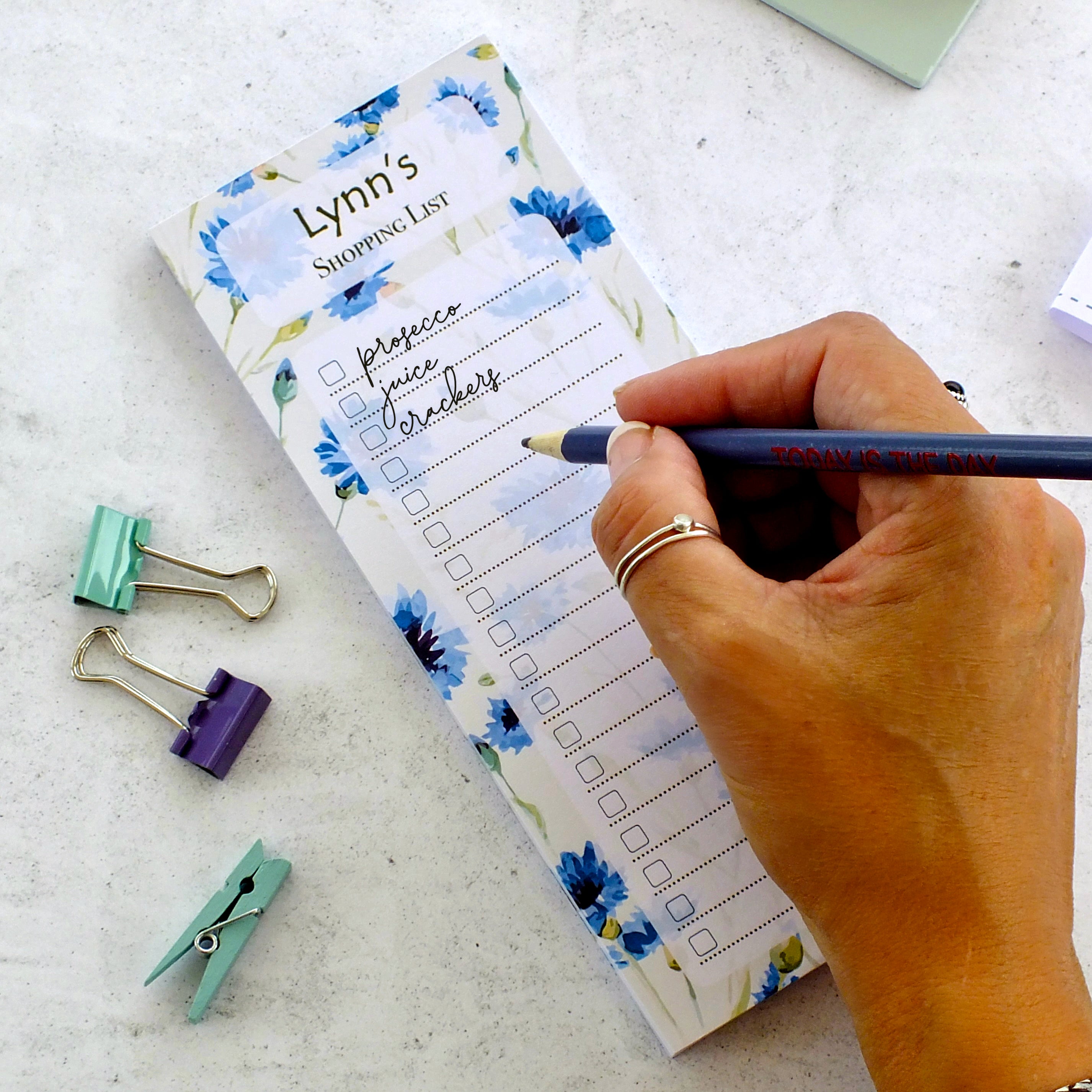 Personalised List Pad - To Do / Shopping / Any List Heading - Cornflowers