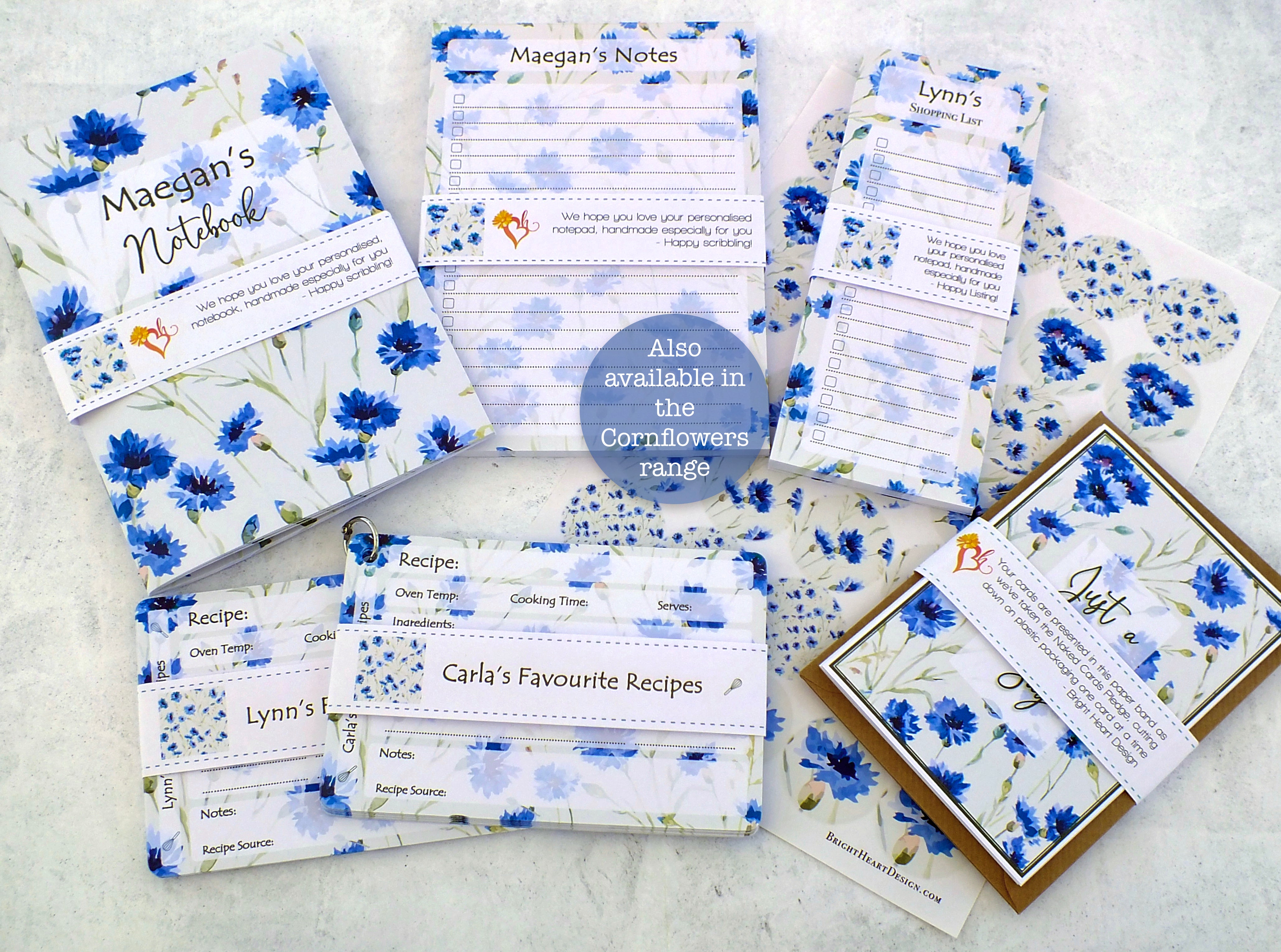 Personalised A5 Notebook - Any Heading - Cornflowers