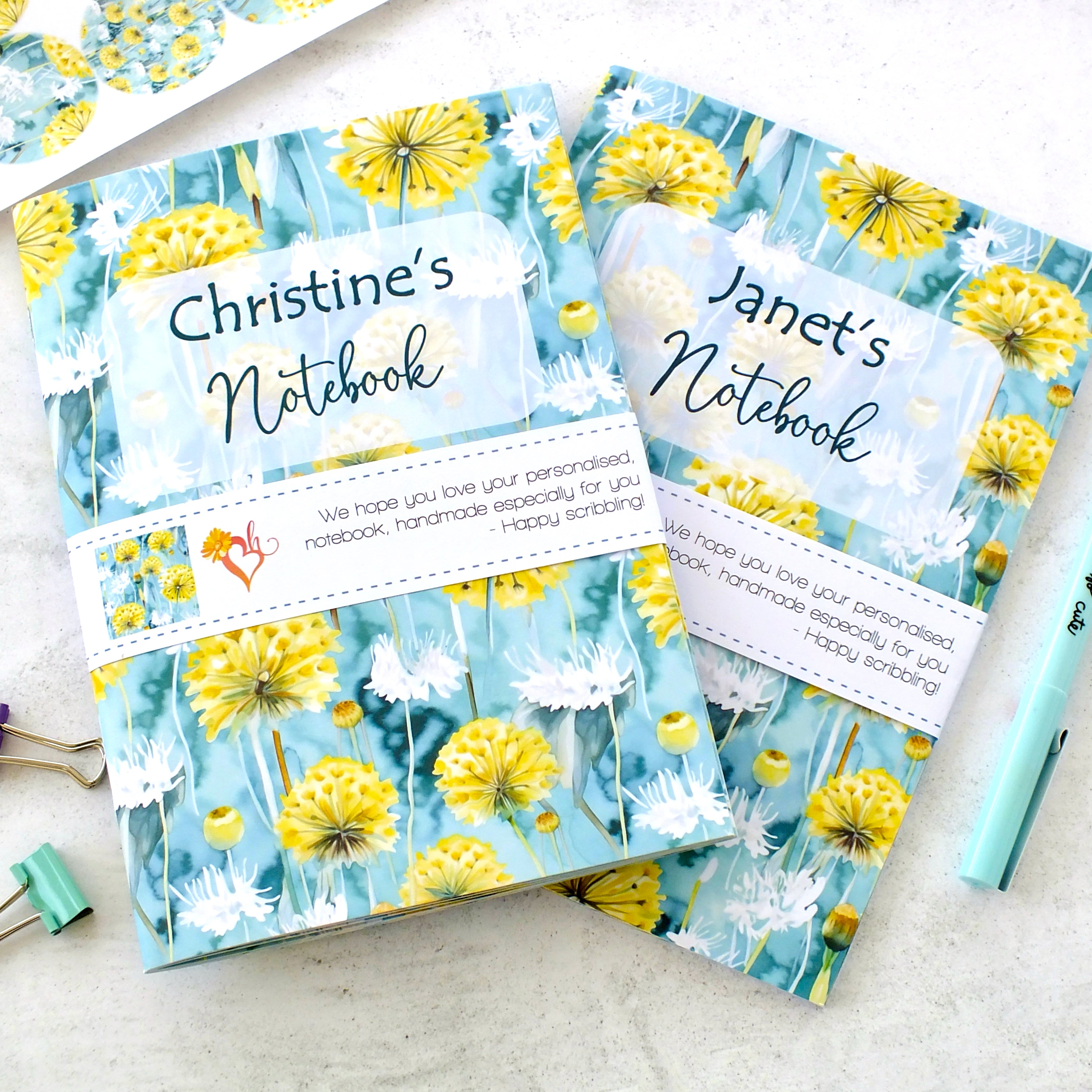 Personalised A5 Notebook - Any Heading - Dandelions