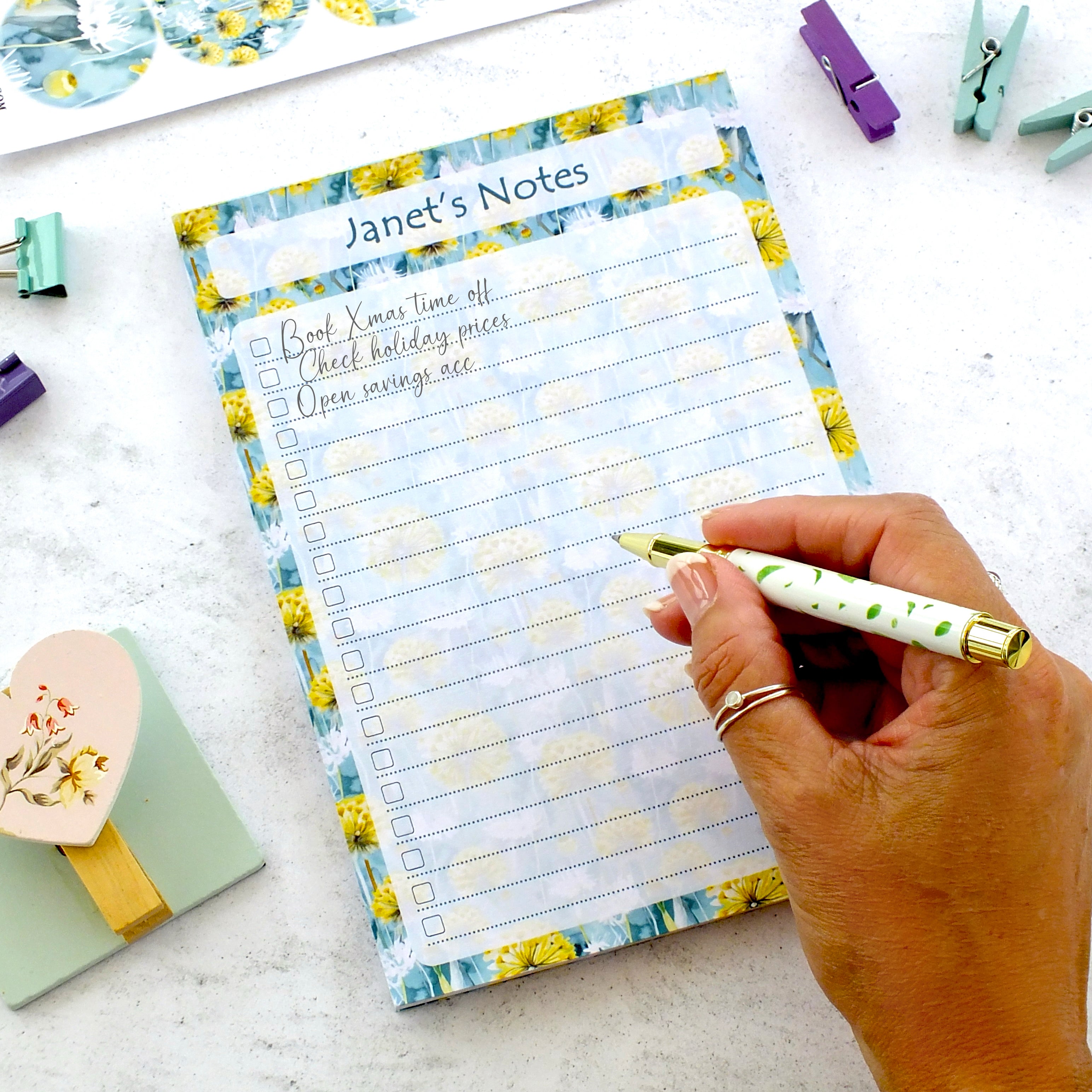 Personalised A5 Notepad - Any Heading - Dandelions