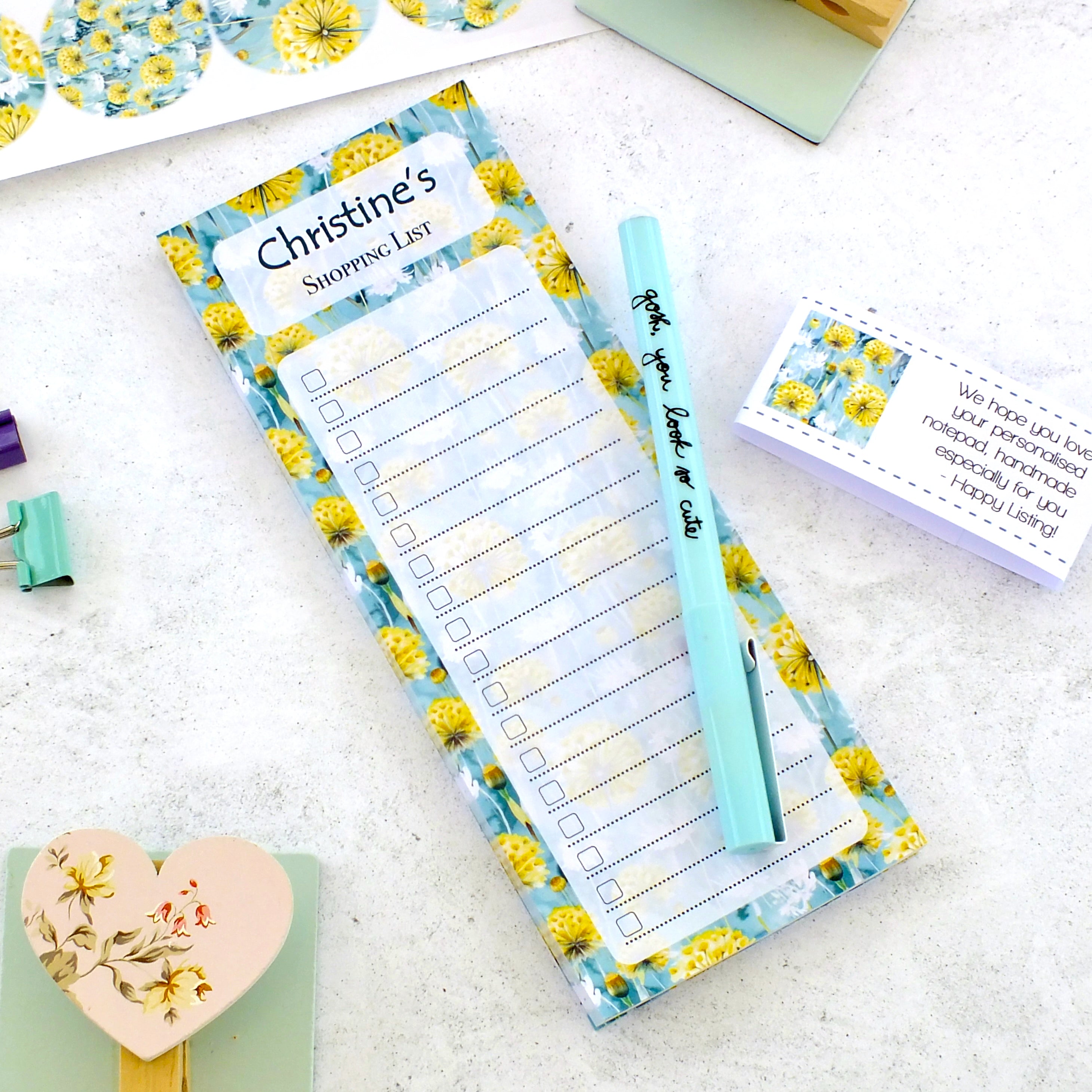 Personalised List Pad - To Do / Shopping / Any List Heading - Dandelions