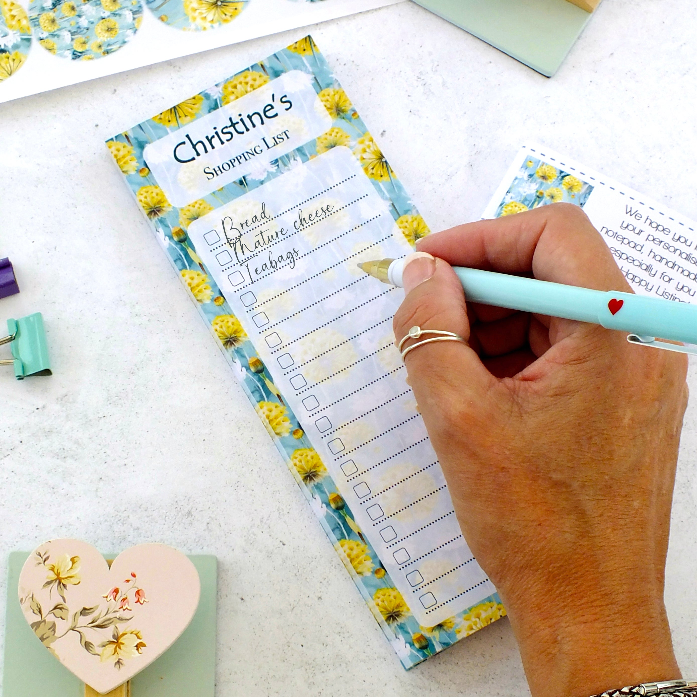 Personalised List Pad - To Do / Shopping / Any List Heading - Dandelions