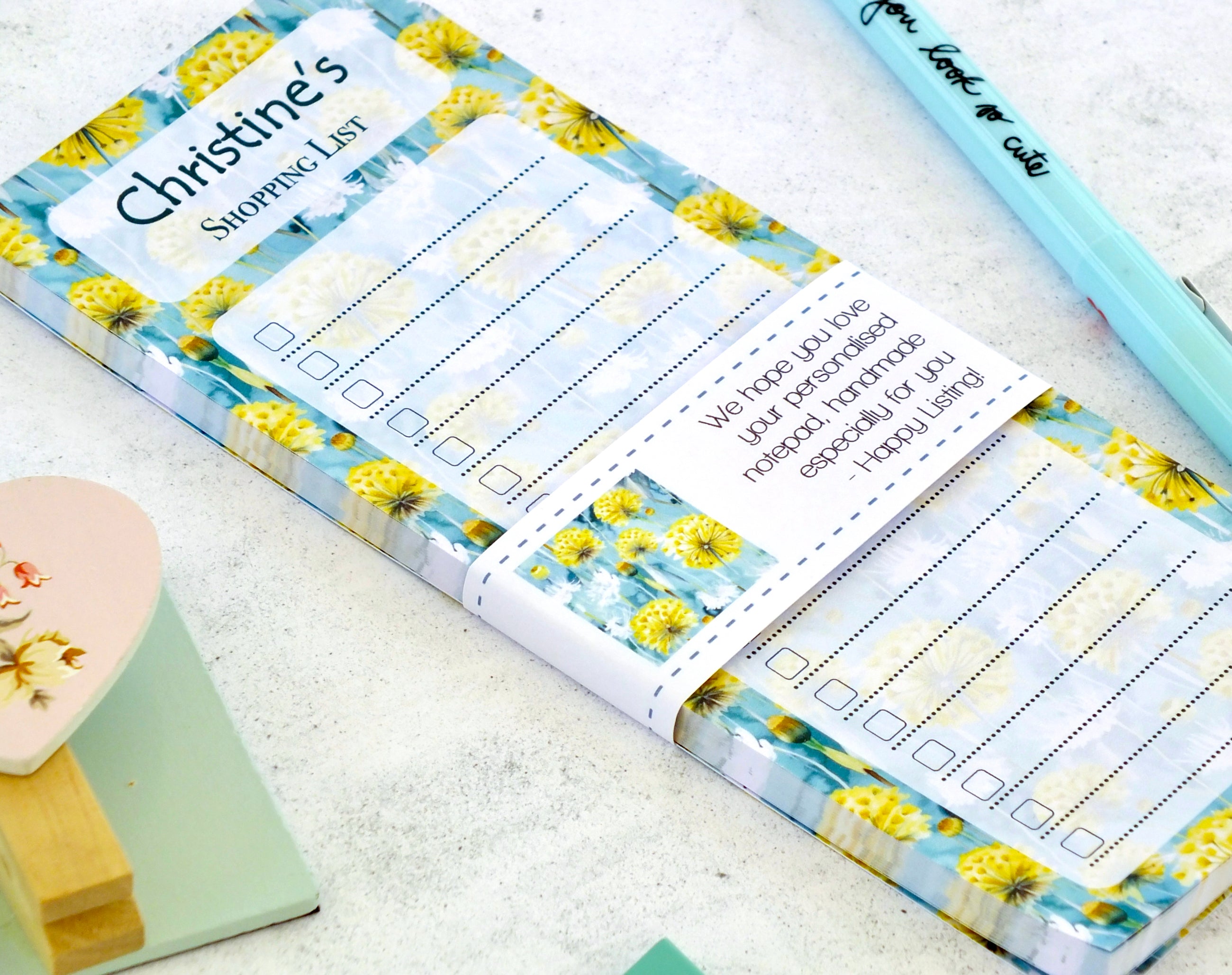 Personalised List Pad - To Do / Shopping / Any List Heading - Dandelions