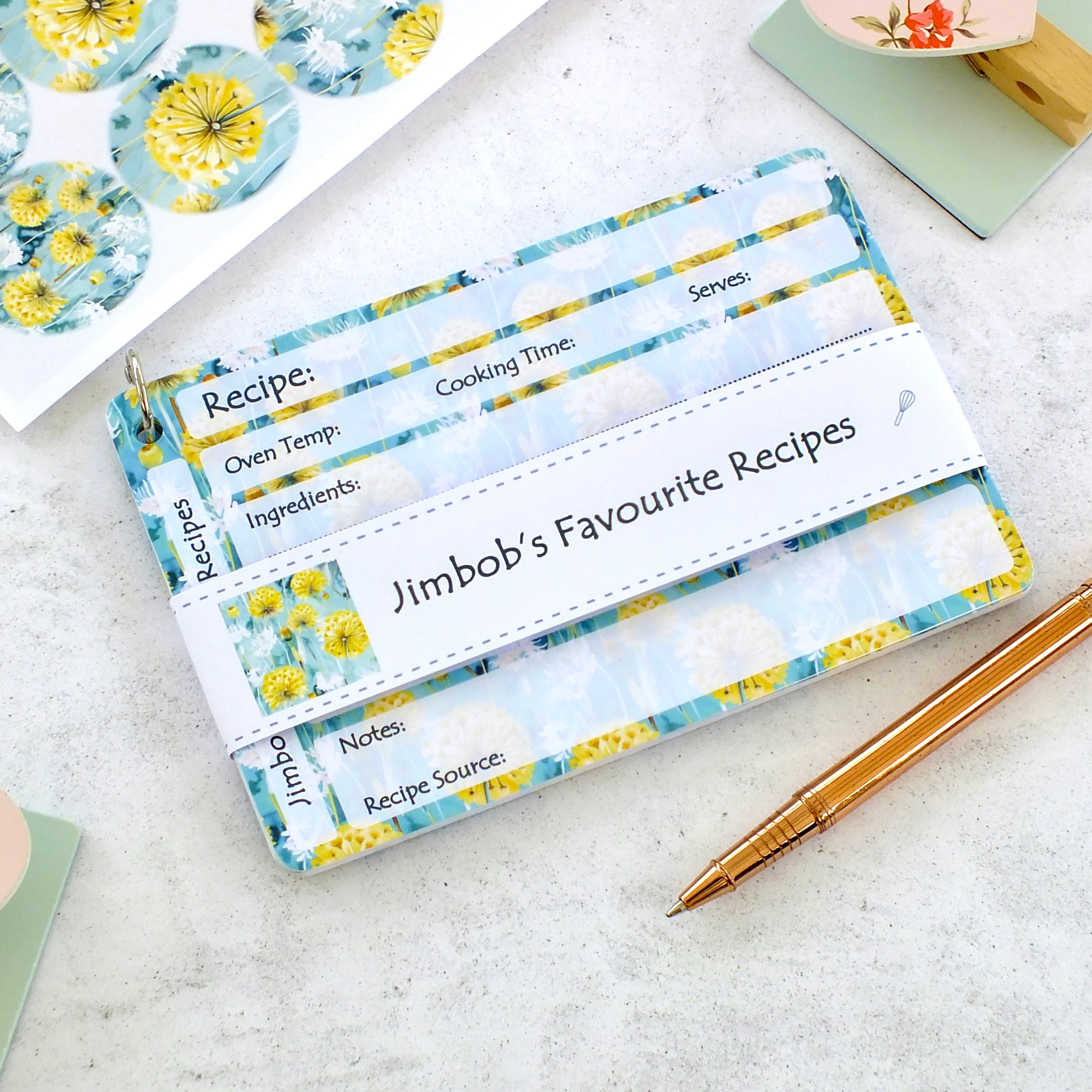 Personalised Recipe Cards - Dandelions - Set of 10, 20, 30