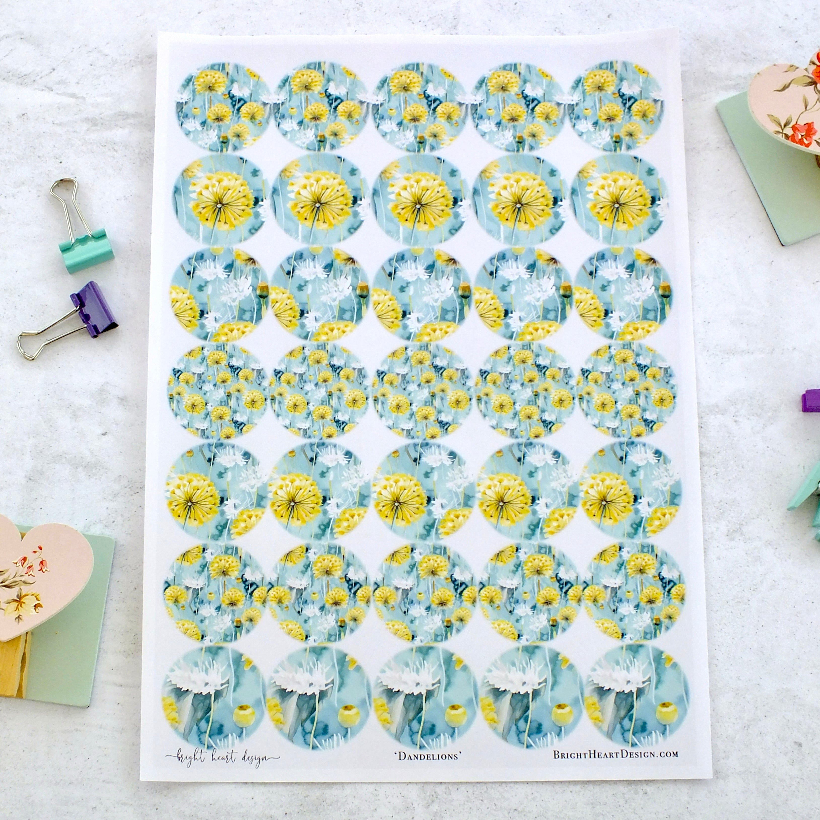 Decorative Stickers - Dandelion Design - Round