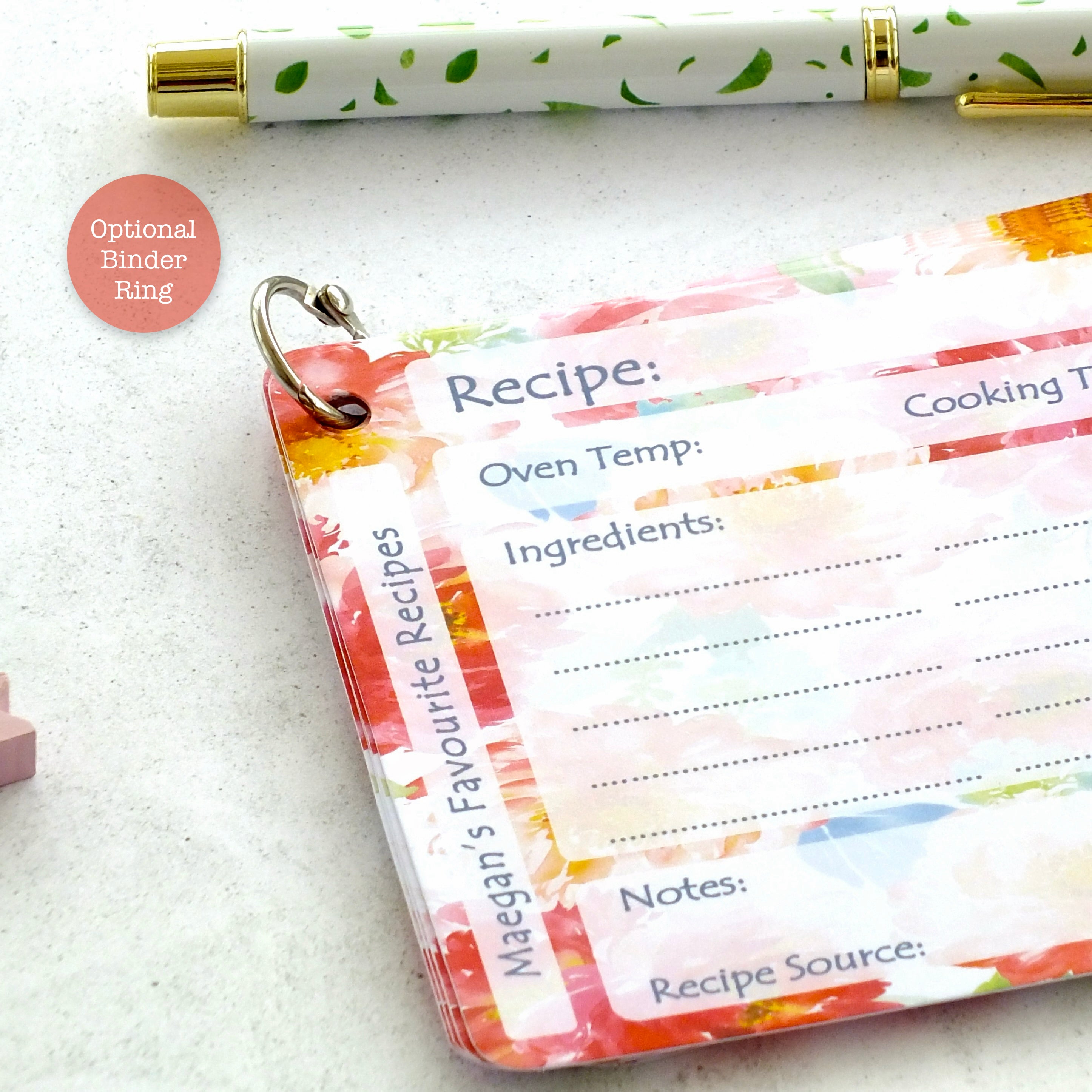 Personalised Recipe Cards - Peonies - Set of 10, 20, 30