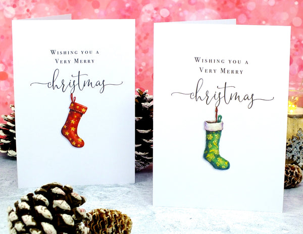 Pack of 6 Christmas Cards & Envelopes - Xmas Stockings