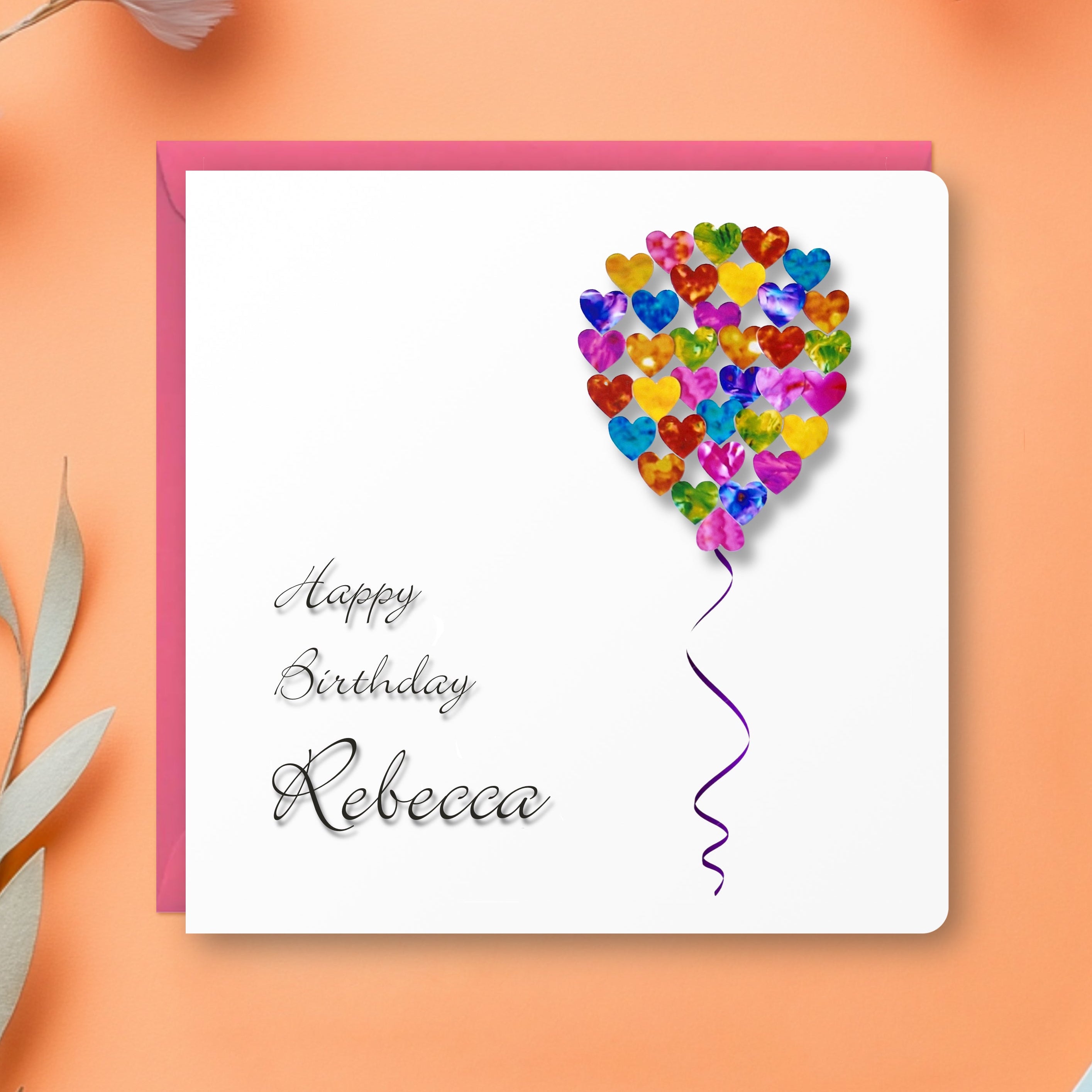 Personalised Single Balloon Birthday Card – Hearts