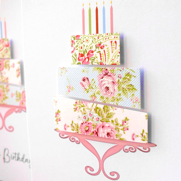 Pack of 6 Handmade Birthday Cards - Floral Birthday Cake