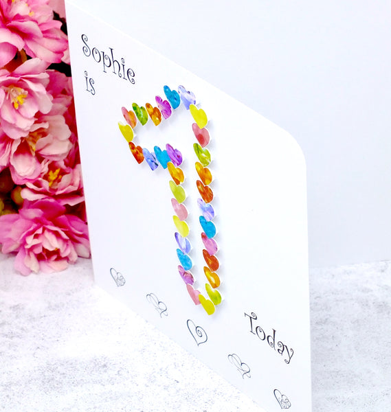 1st Birthday Card - Hearts, Personalised Side