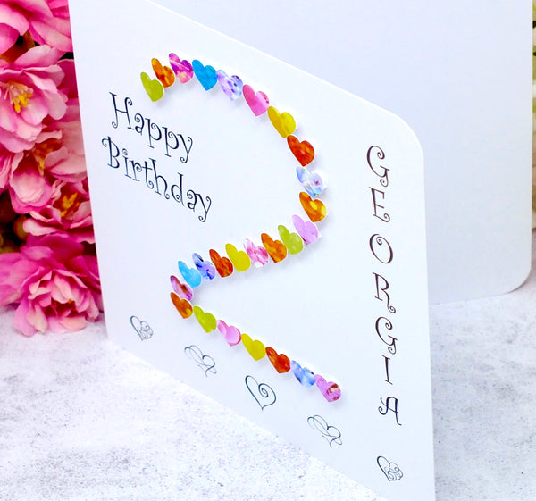 2nd Birthday Card - Hearts, Personalised Side