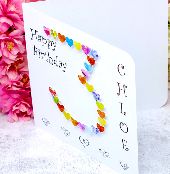 3rd Birthday Card - Hearts, Personalised Side