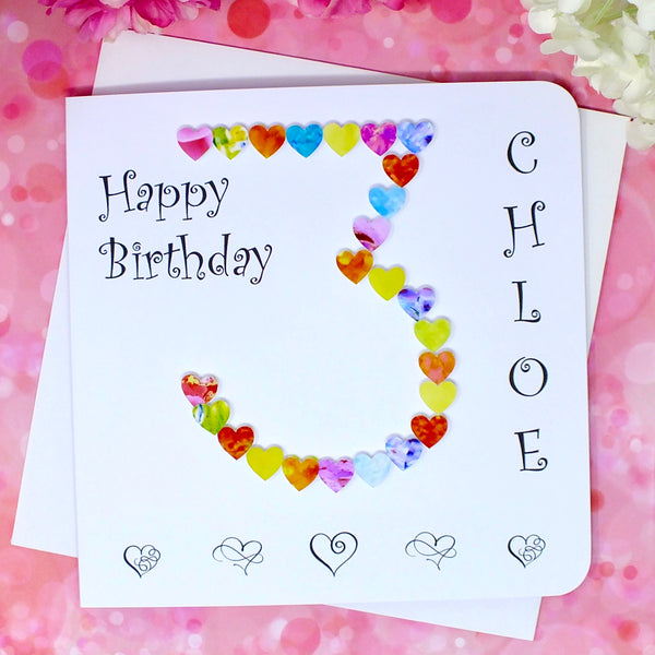 3rd Birthday Card - Hearts, Personalised Front