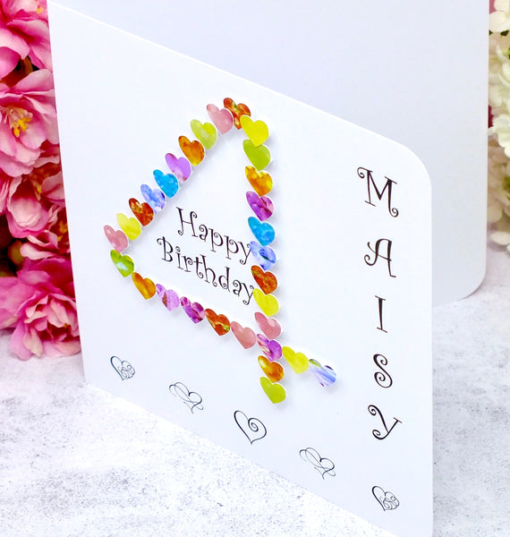 4th Birthday Card - Hearts, Personalised Side