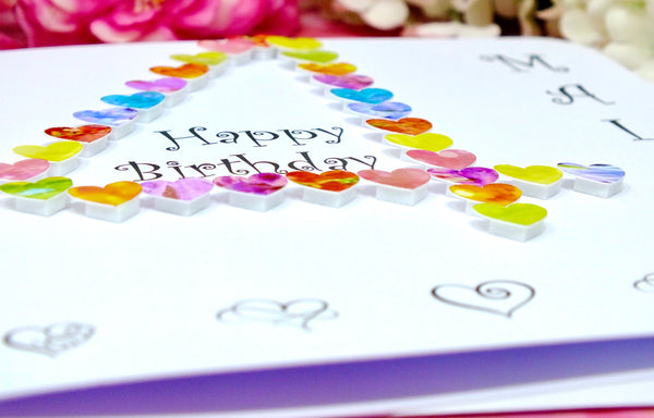4th Birthday Card - Hearts, Personalised Close Up